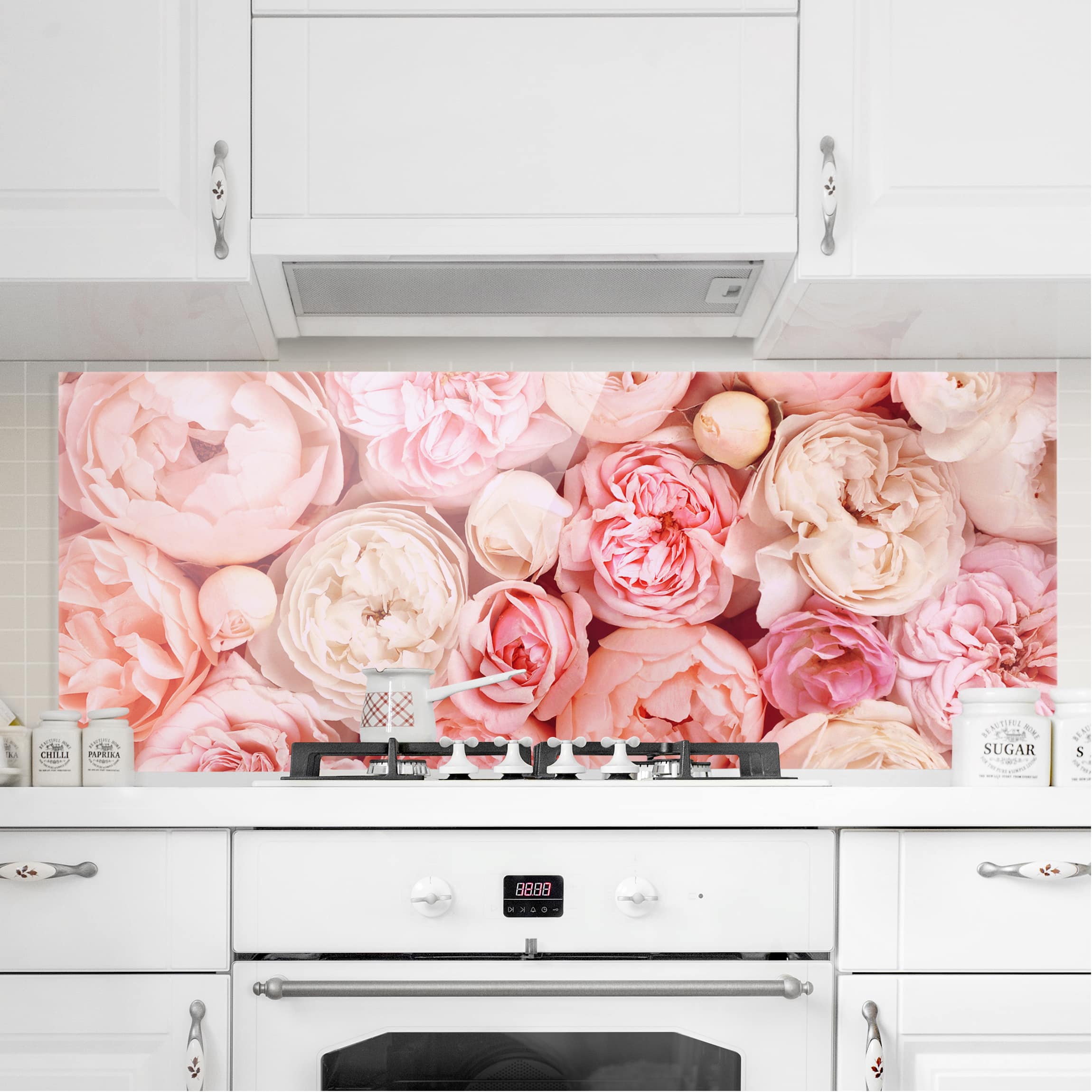 Glas Spritzschutz - Panorama Rosen Rosé Koralle Shabby