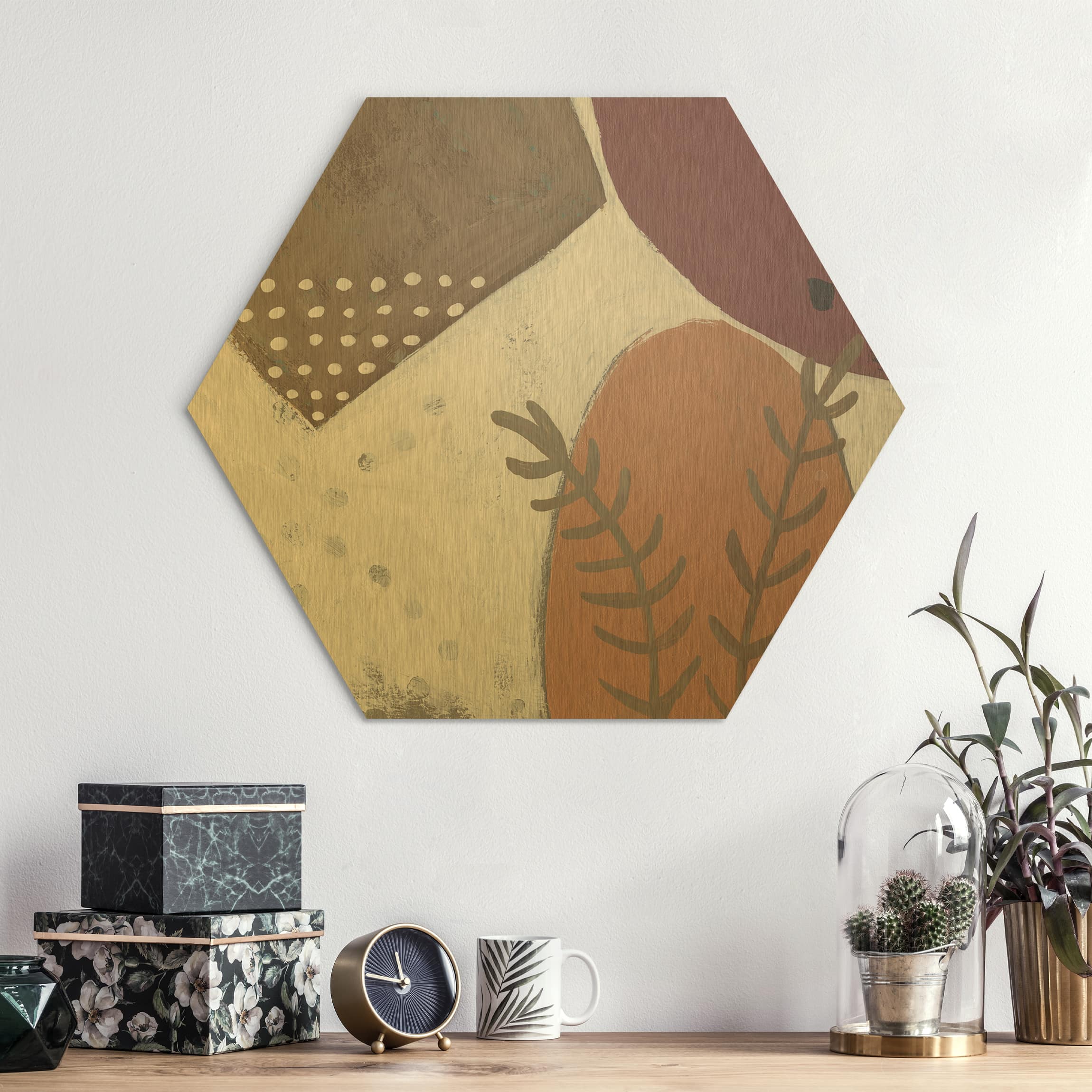 Hexagon-Alu-Dibond Bild Karneval der Formen in Lachs II