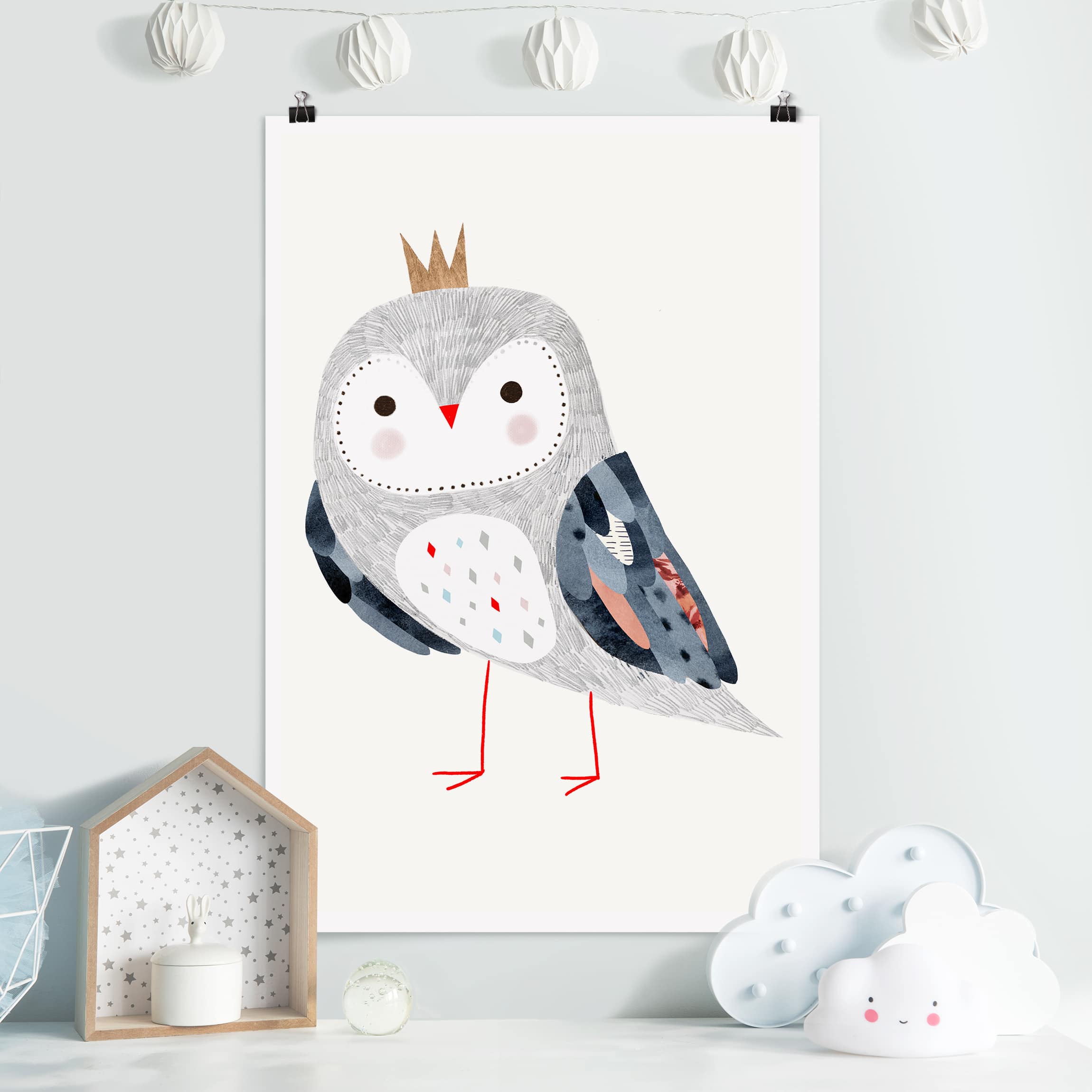 Poster - Hochformat Gekrönte Eule Hell