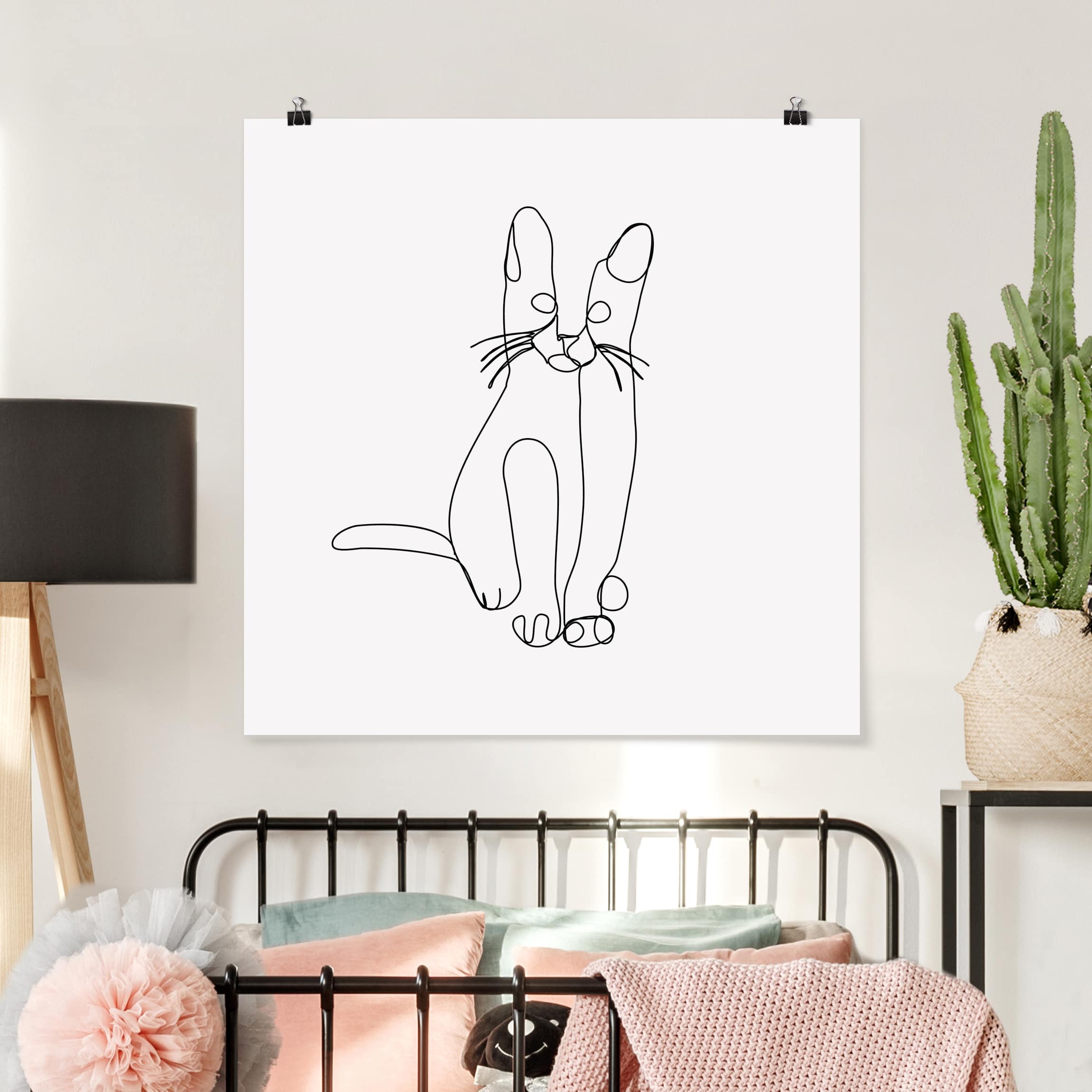 Poster - Quadrat Katze Line Art