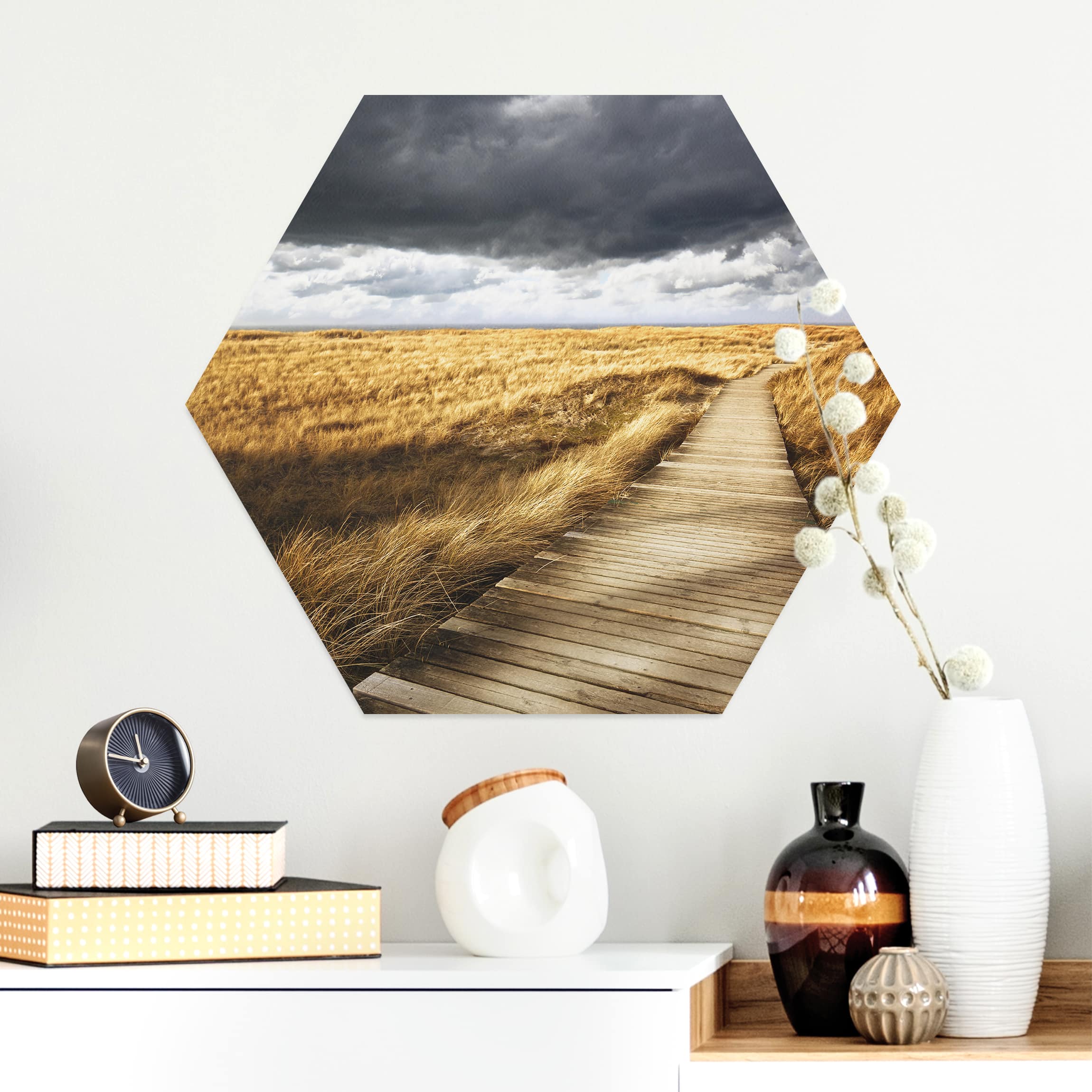 Hexagon-Alu-Dibond Bild Weg in den Dünen