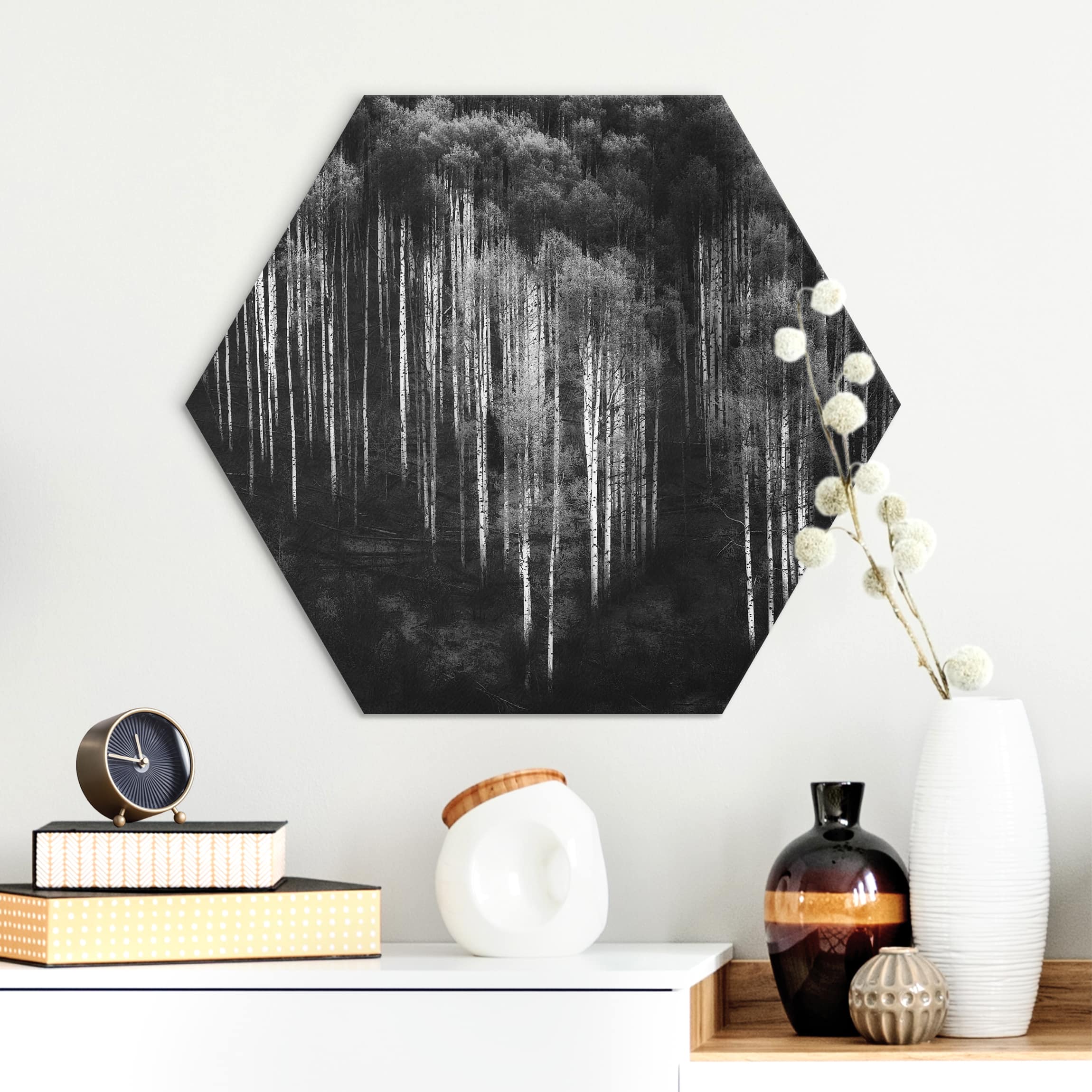 Hexagon-Alu-Dibond Bild Birkenwald in Aspen