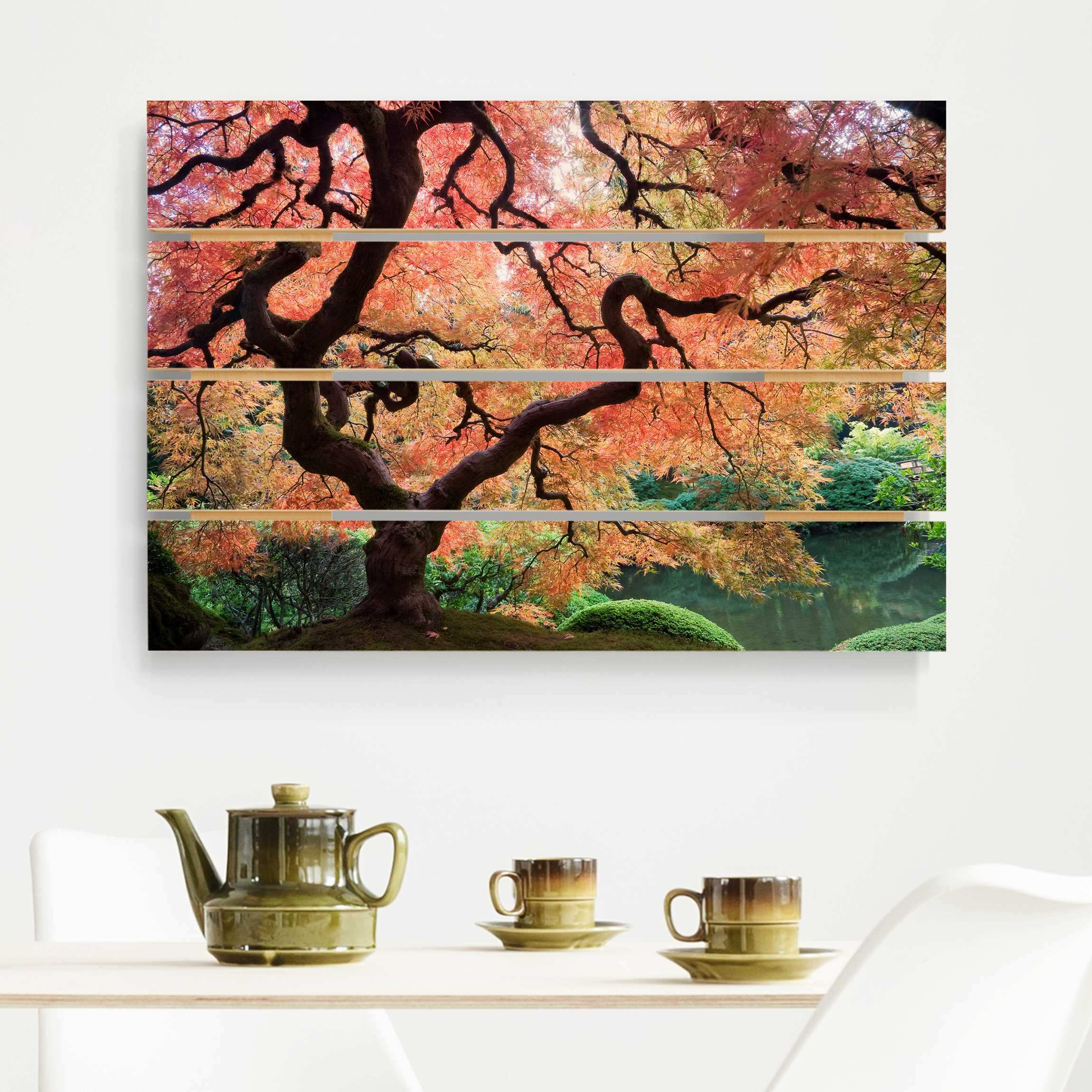 Holzbild Plankenoptik - Querformat Japanischer Garten