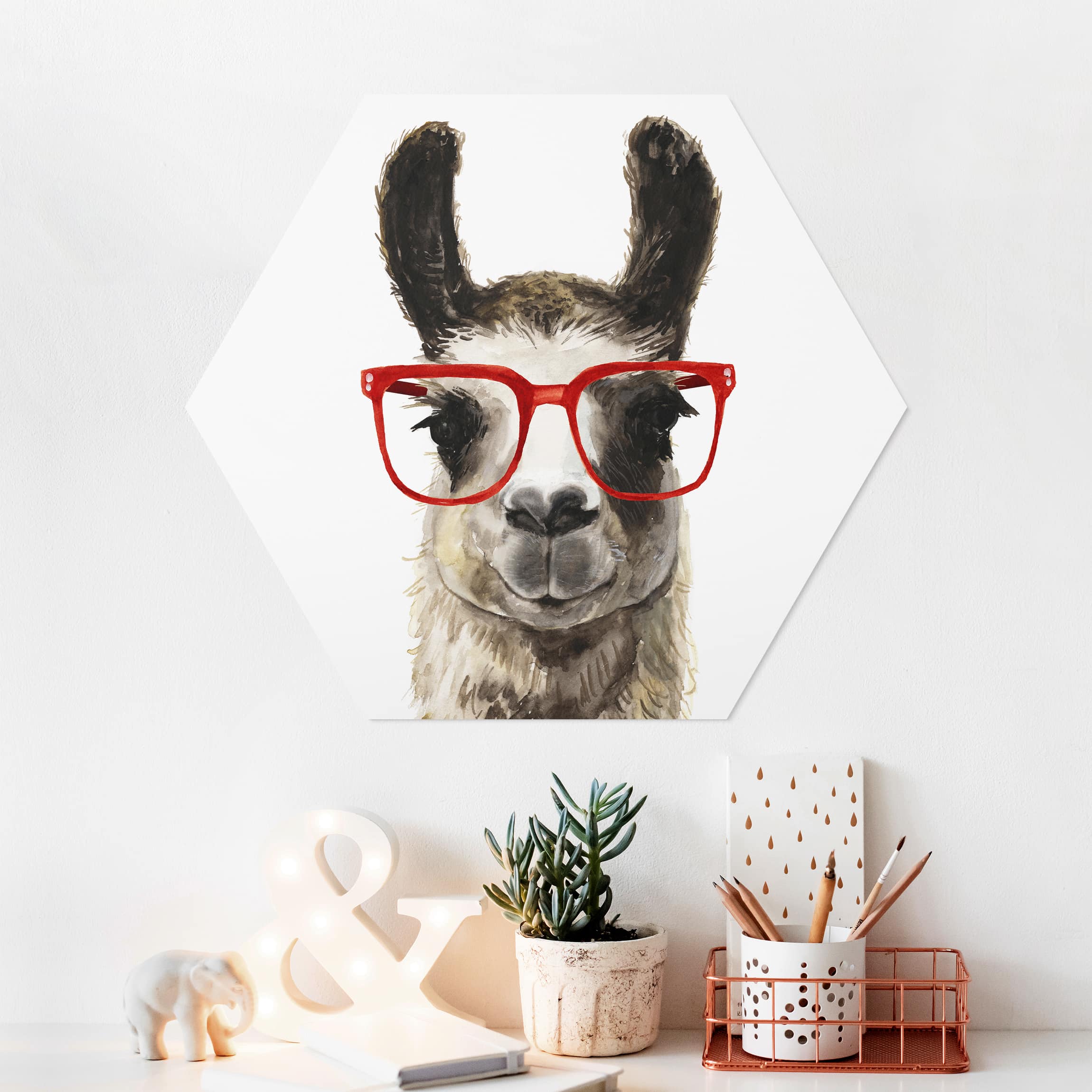 Hexagon-Forexbild Hippes Lama mit Brille II
