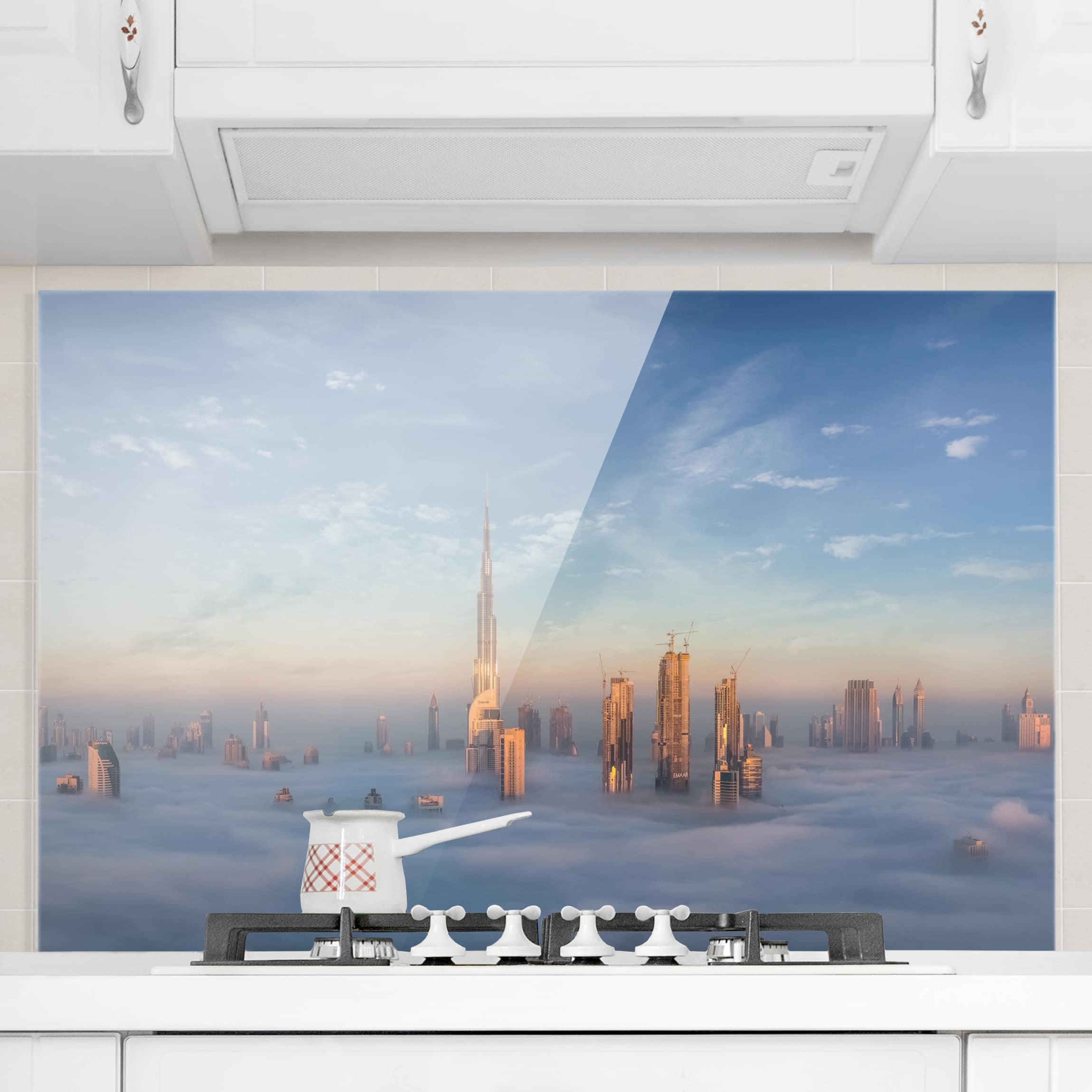 Glas Spritzschutz - Querformat 3:2 Dubai über den Wolken