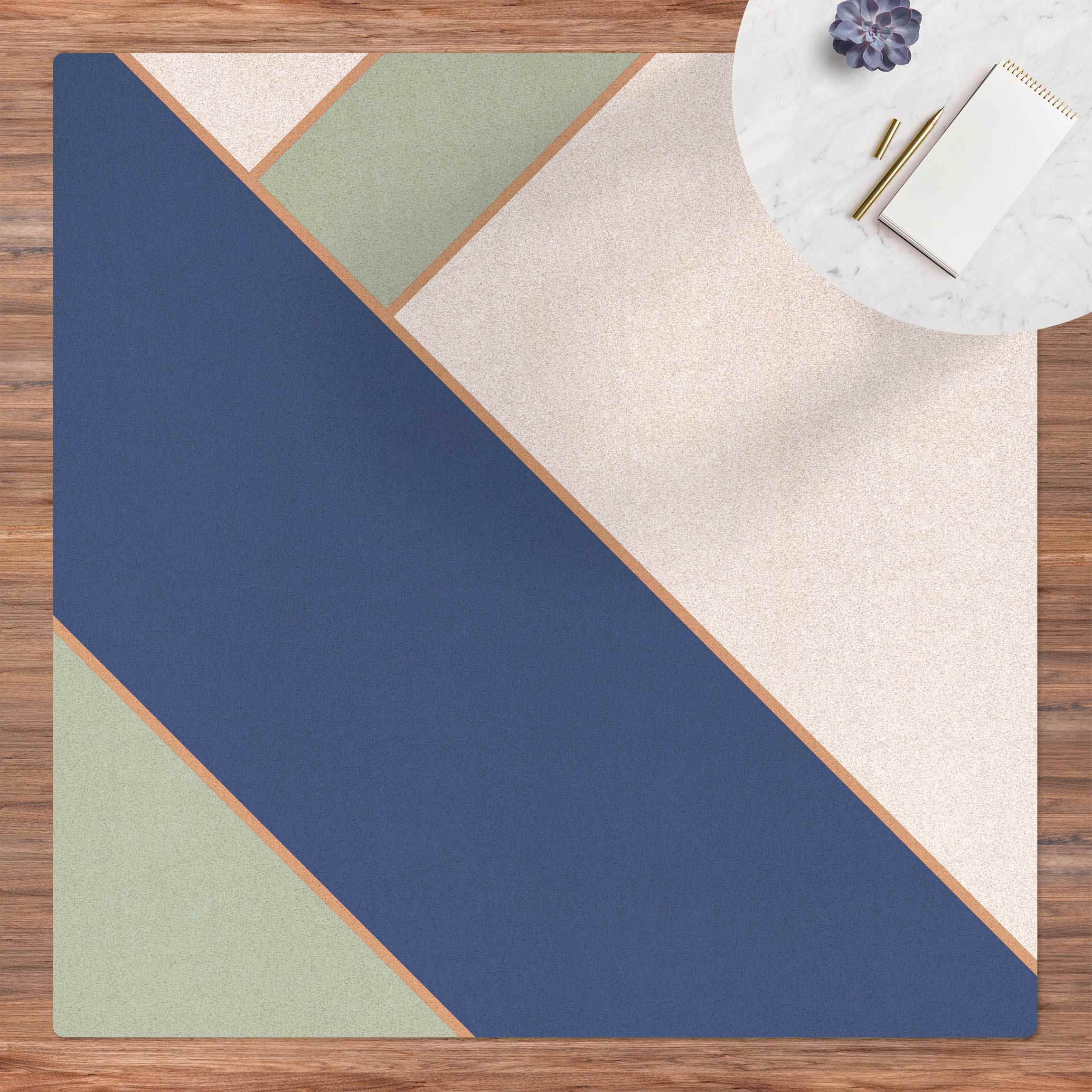 Kork-Teppich Eckiges Geflecht Mintblau