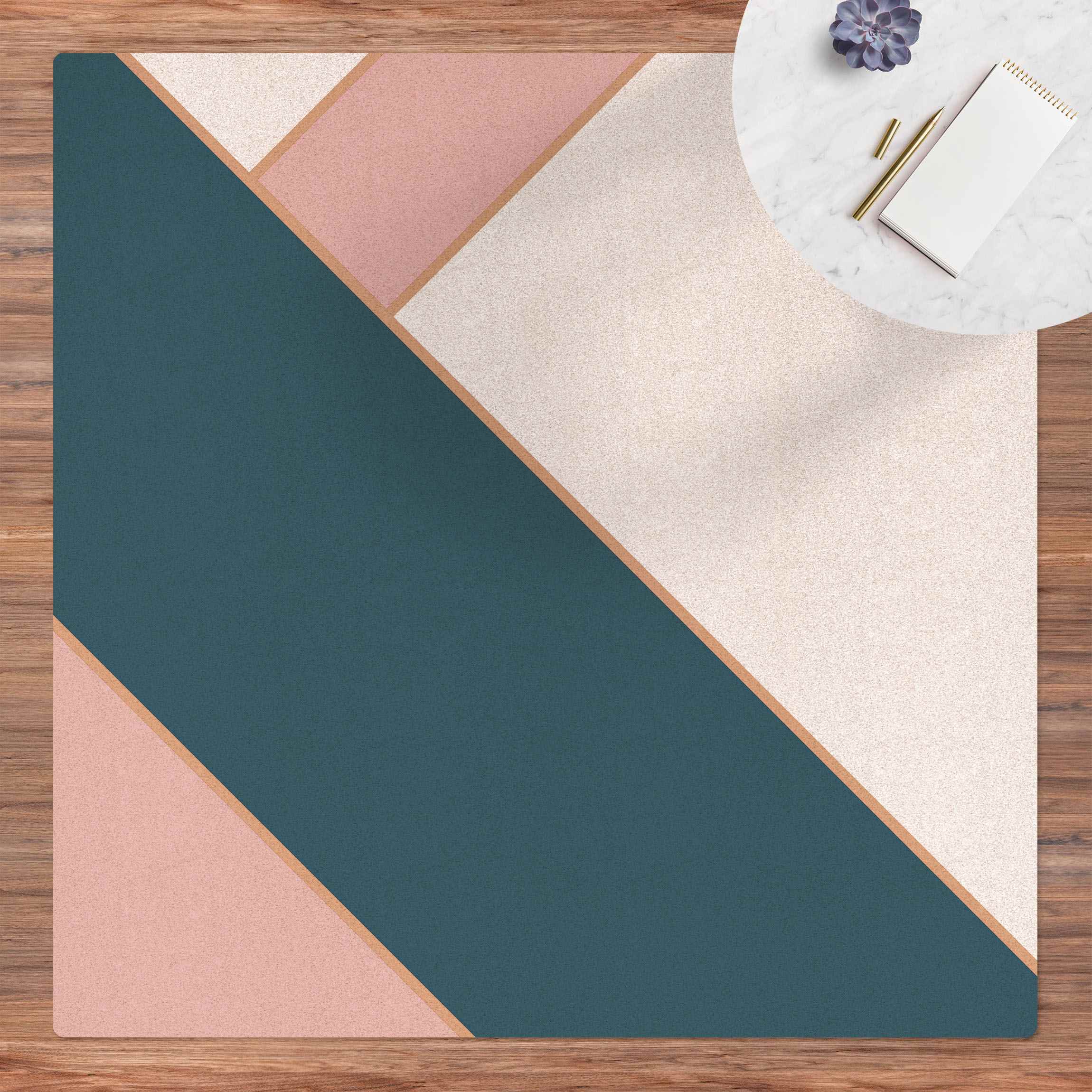 Kork-Teppich Eckiges Geflecht Petrol