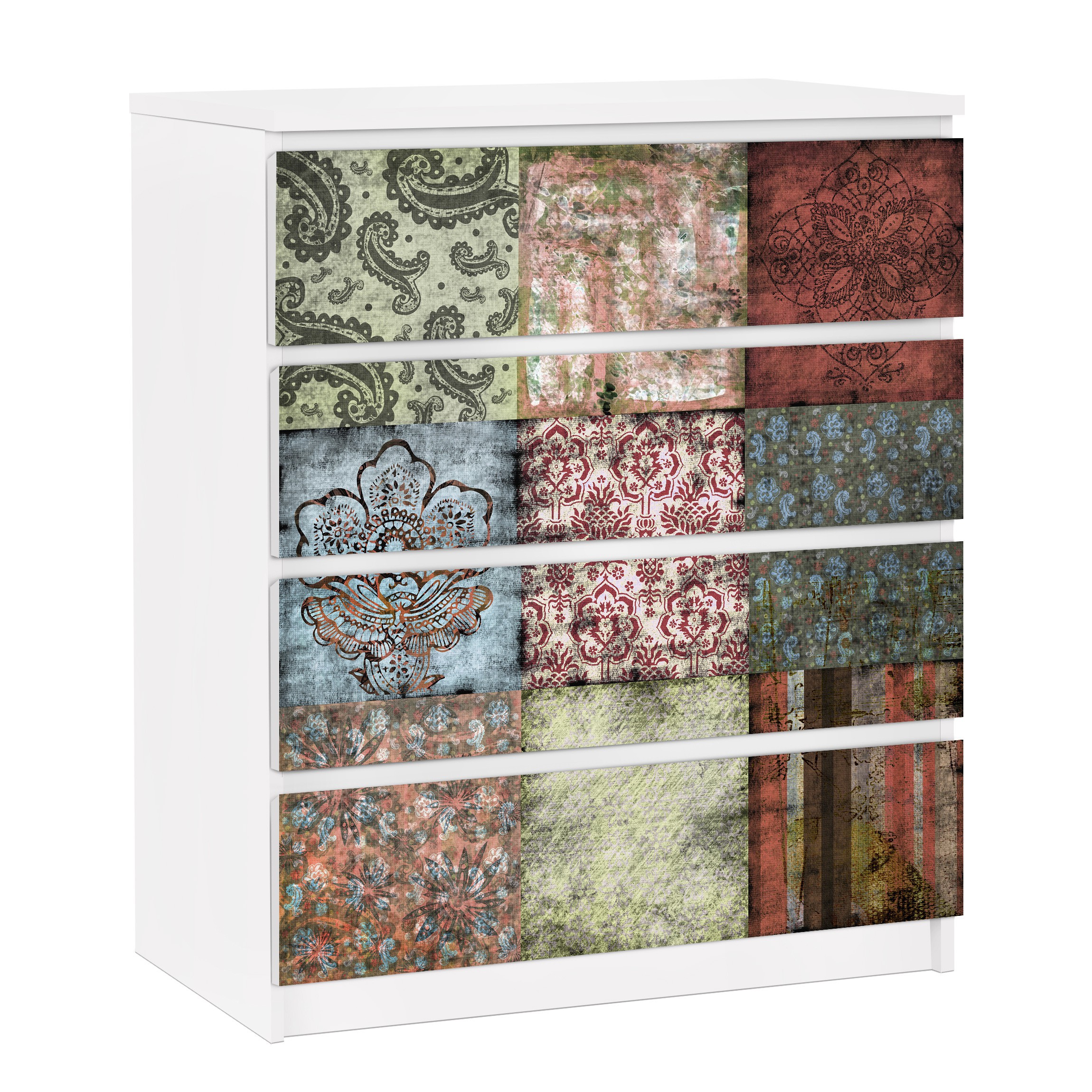 Möbelfolie für IKEA Malm Kommode 4 Schubladen Old Patterns