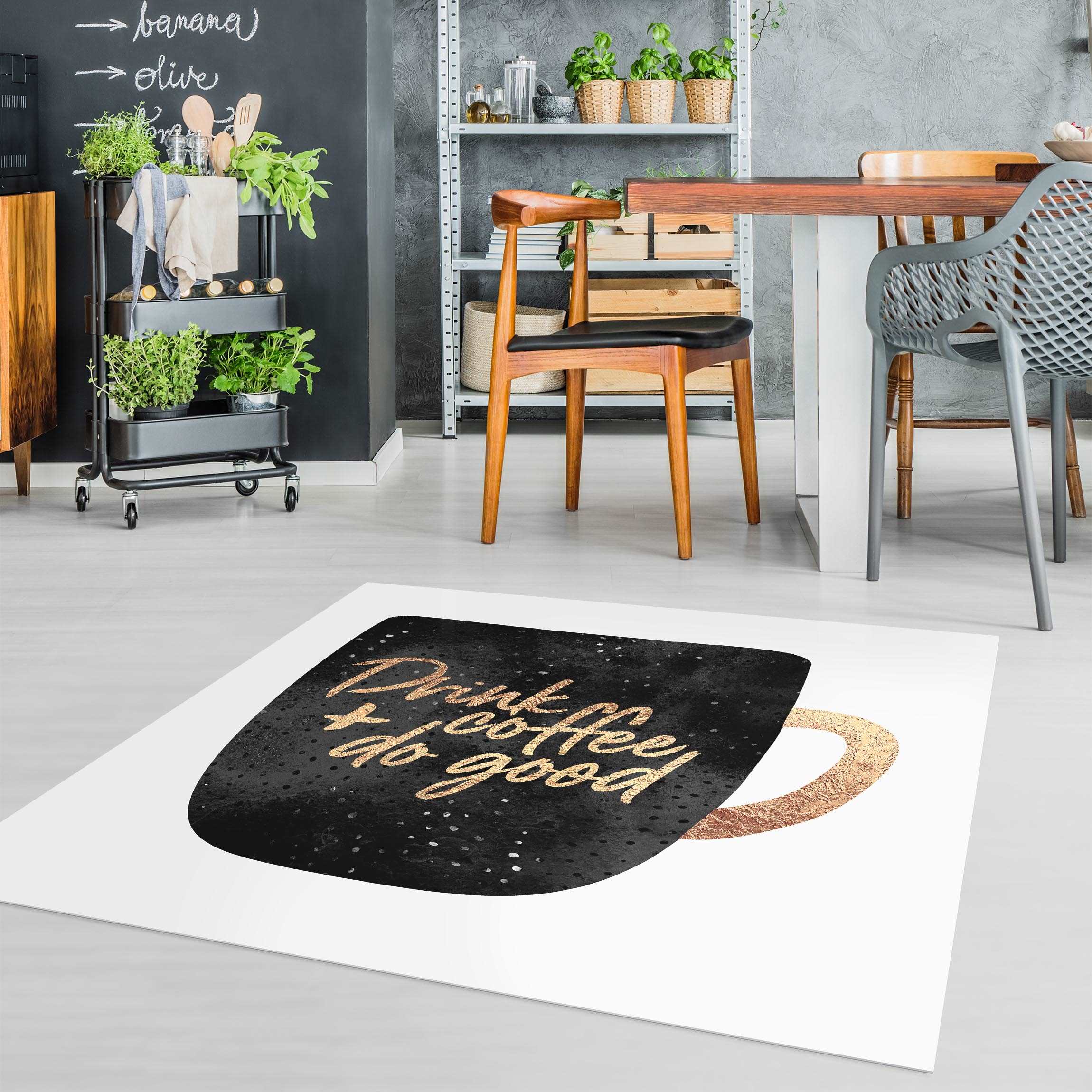 Vinylteppich Drink Coffee, Do Good - schwarz