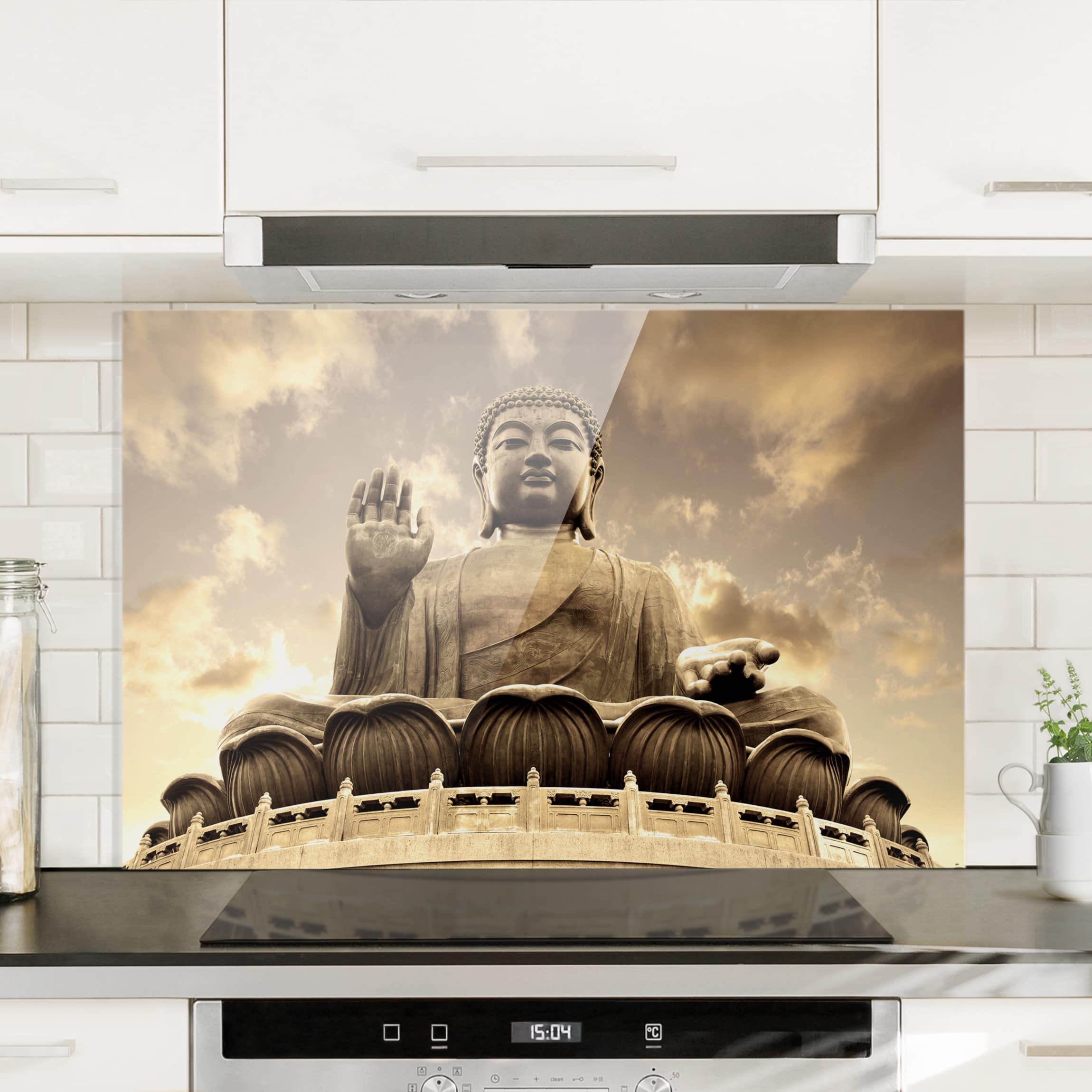 Glas Spritzschutz Großer Buddha Sepia