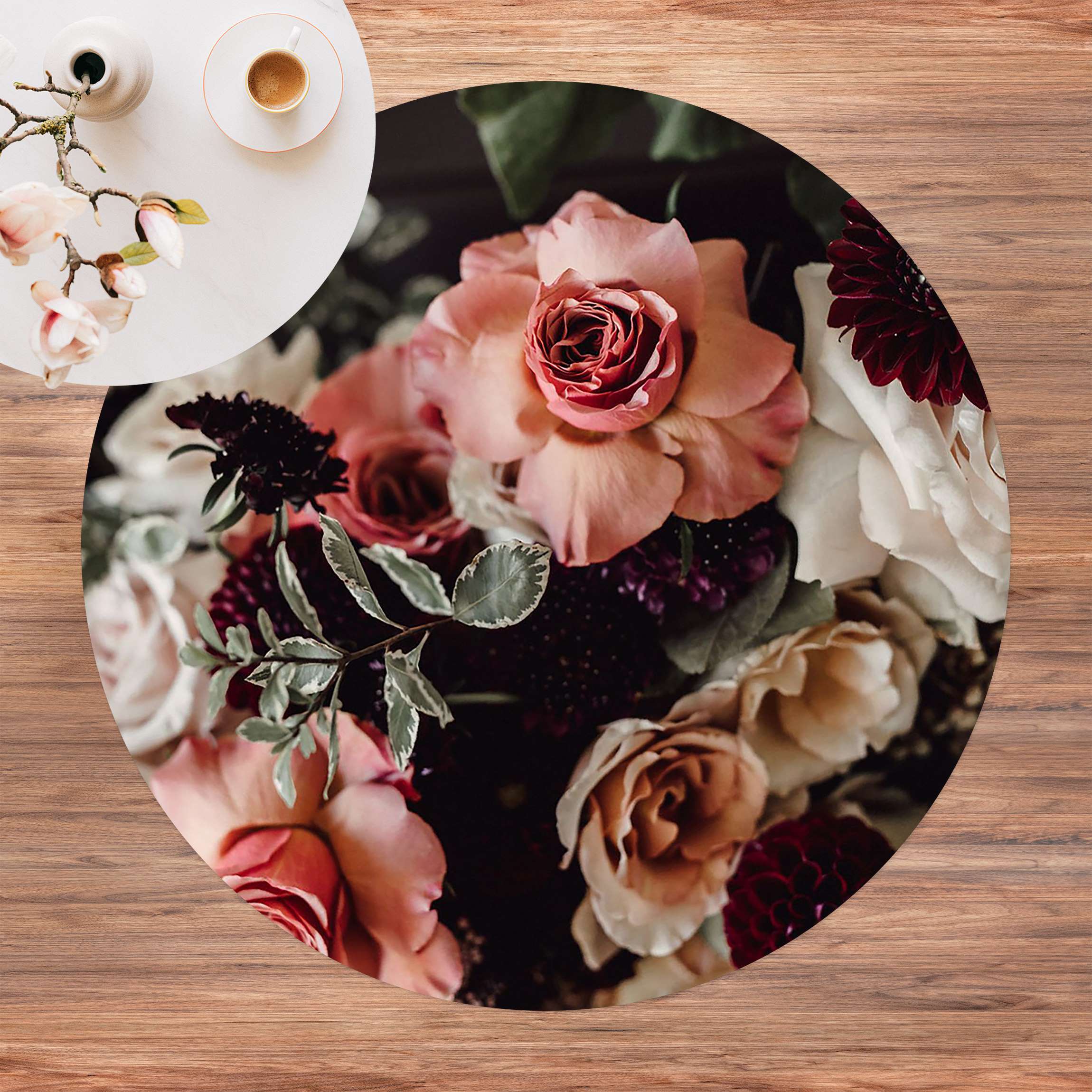 Runder Vinyl-Teppich Edles Blumen Bouquet