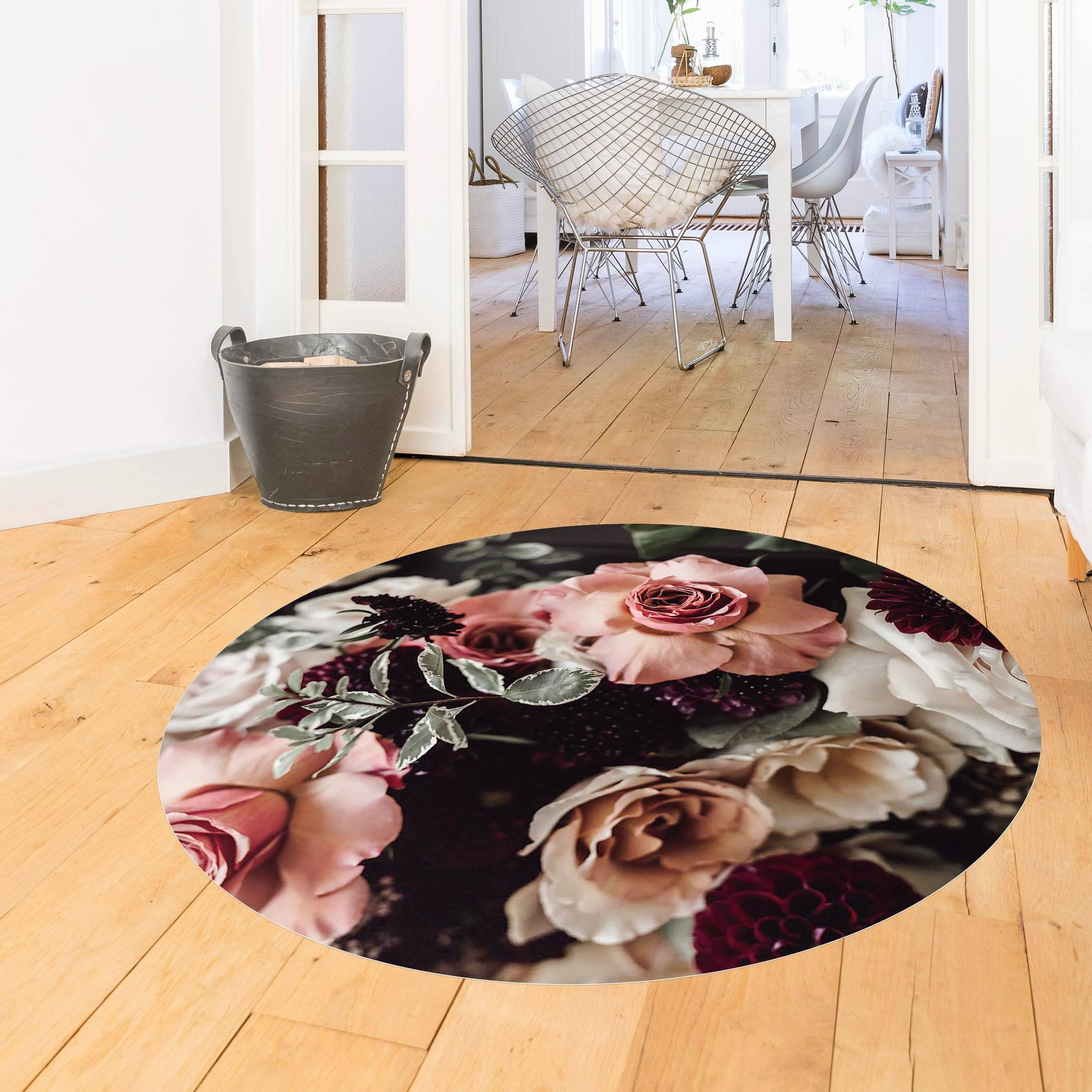 Runder Vinyl-Teppich Edles Blumen Bouquet