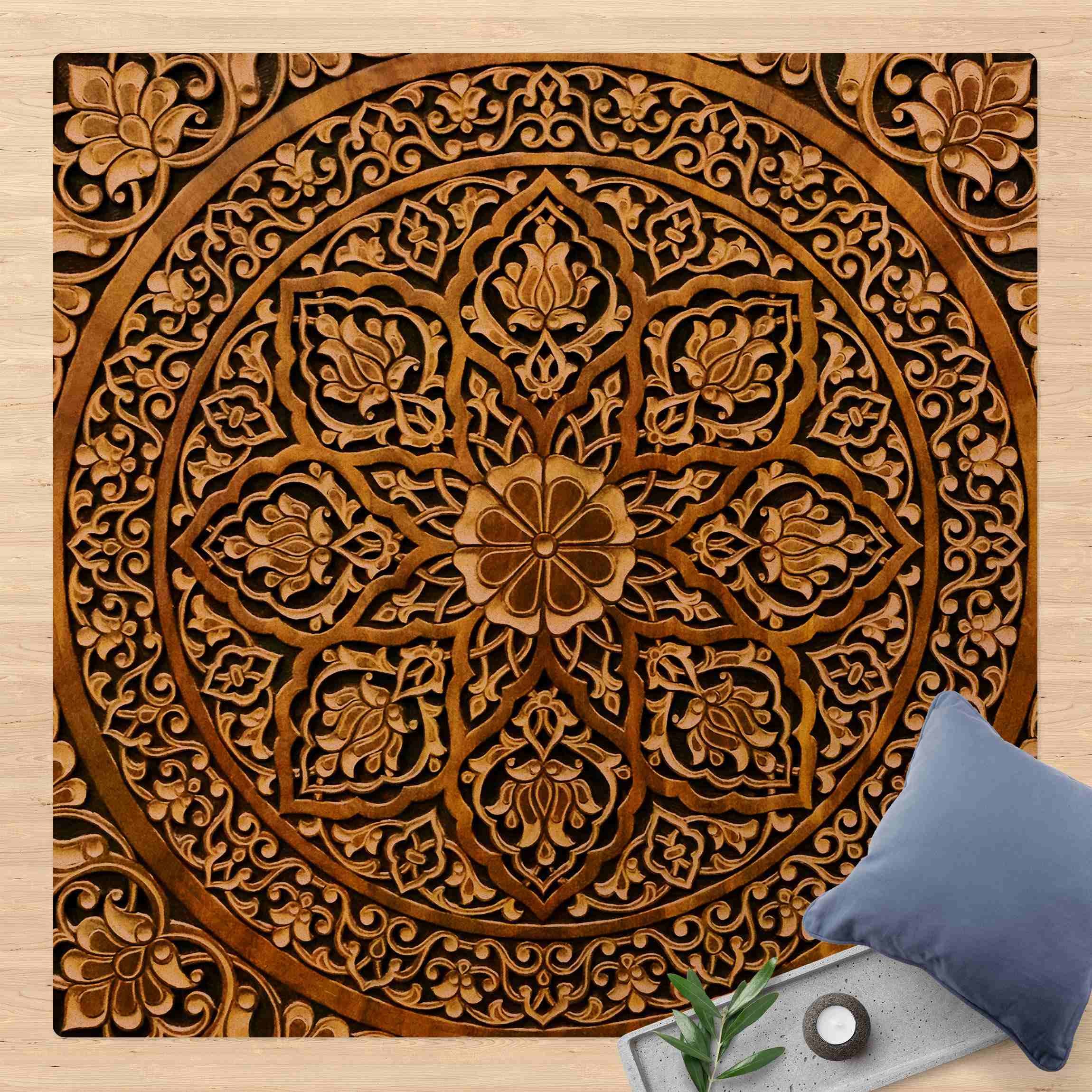 Kork-Teppich Edles Mandala in Holzoptik