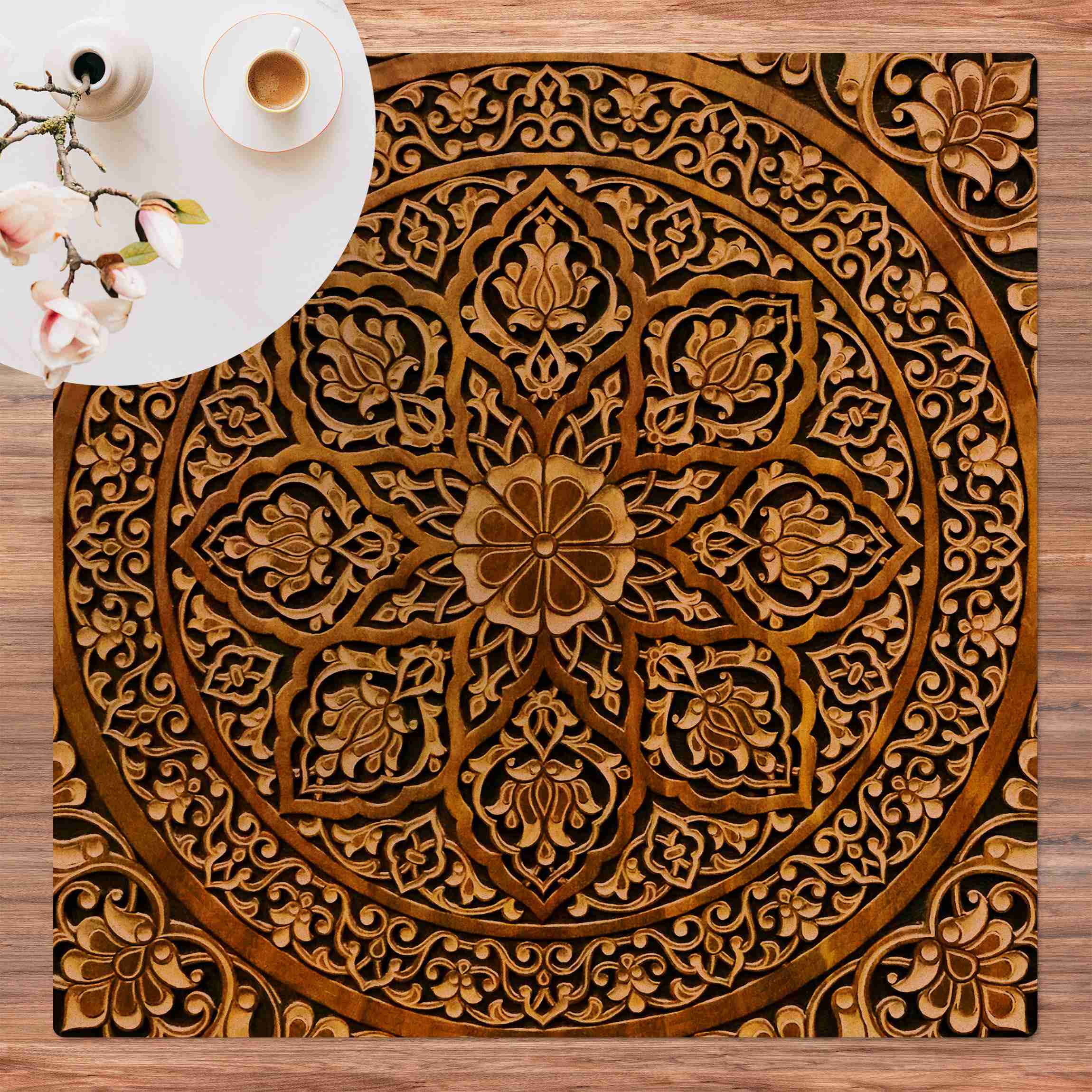 Kork-Teppich Edles Mandala in Holzoptik