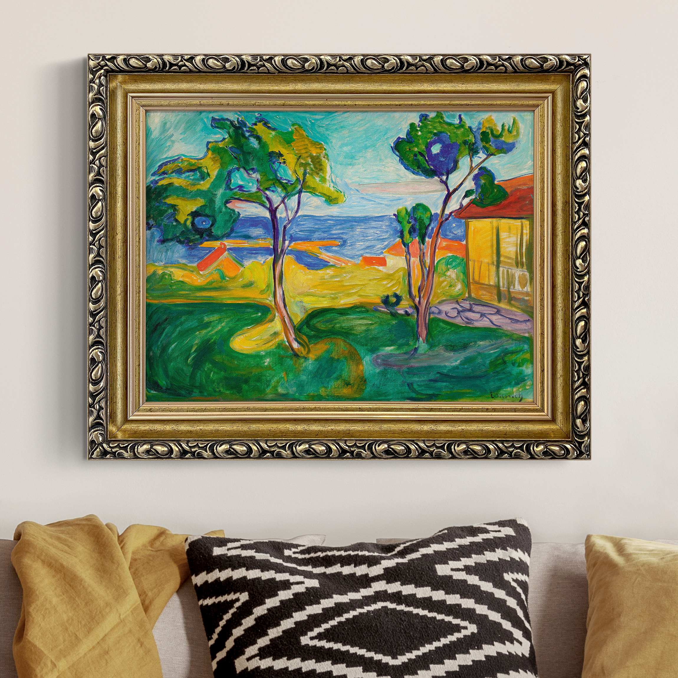 Leinwandbild mit Barockrahmen Edvard Munch - Der Garten