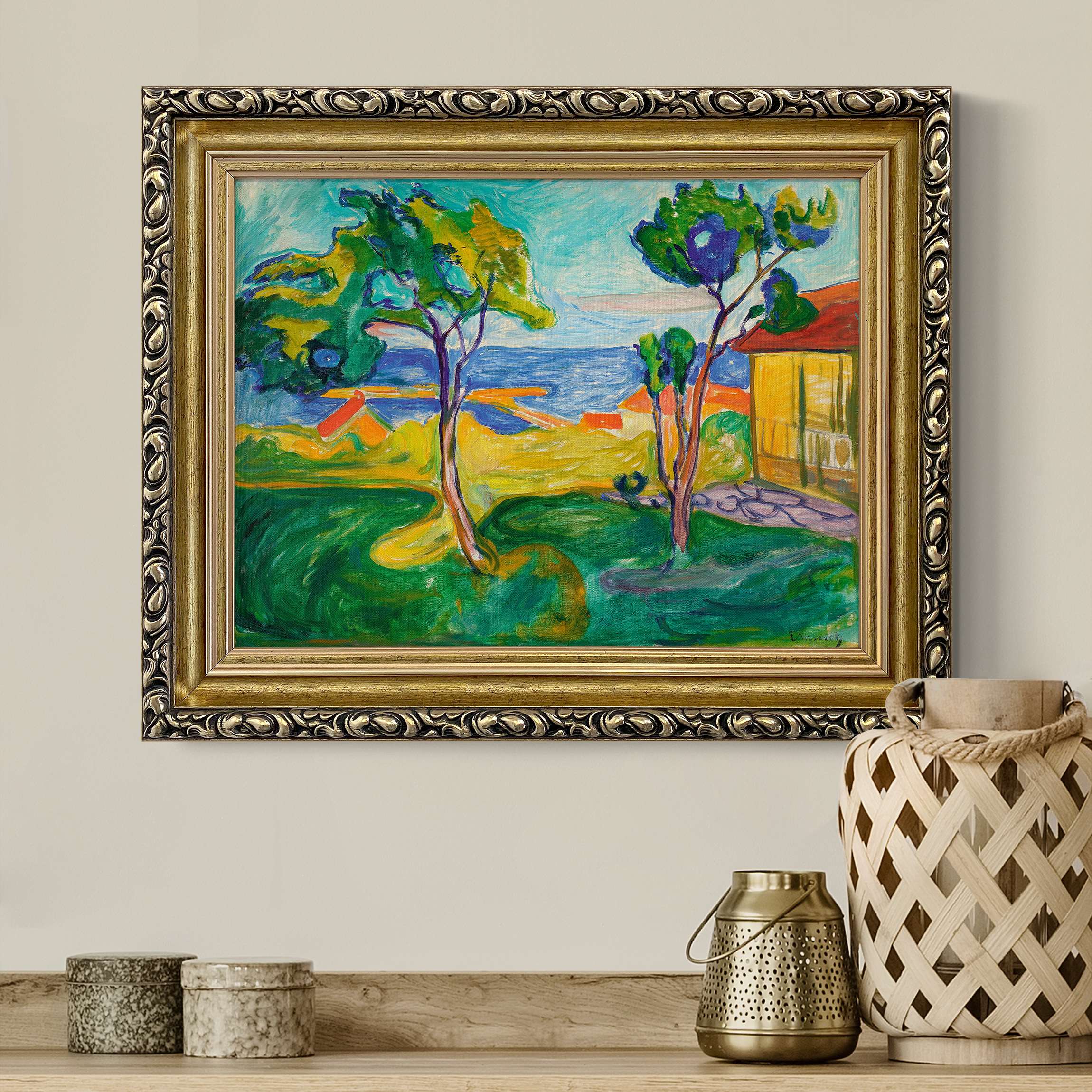 Leinwandbild in Barockrahmen Edvard Munch - Der Garten