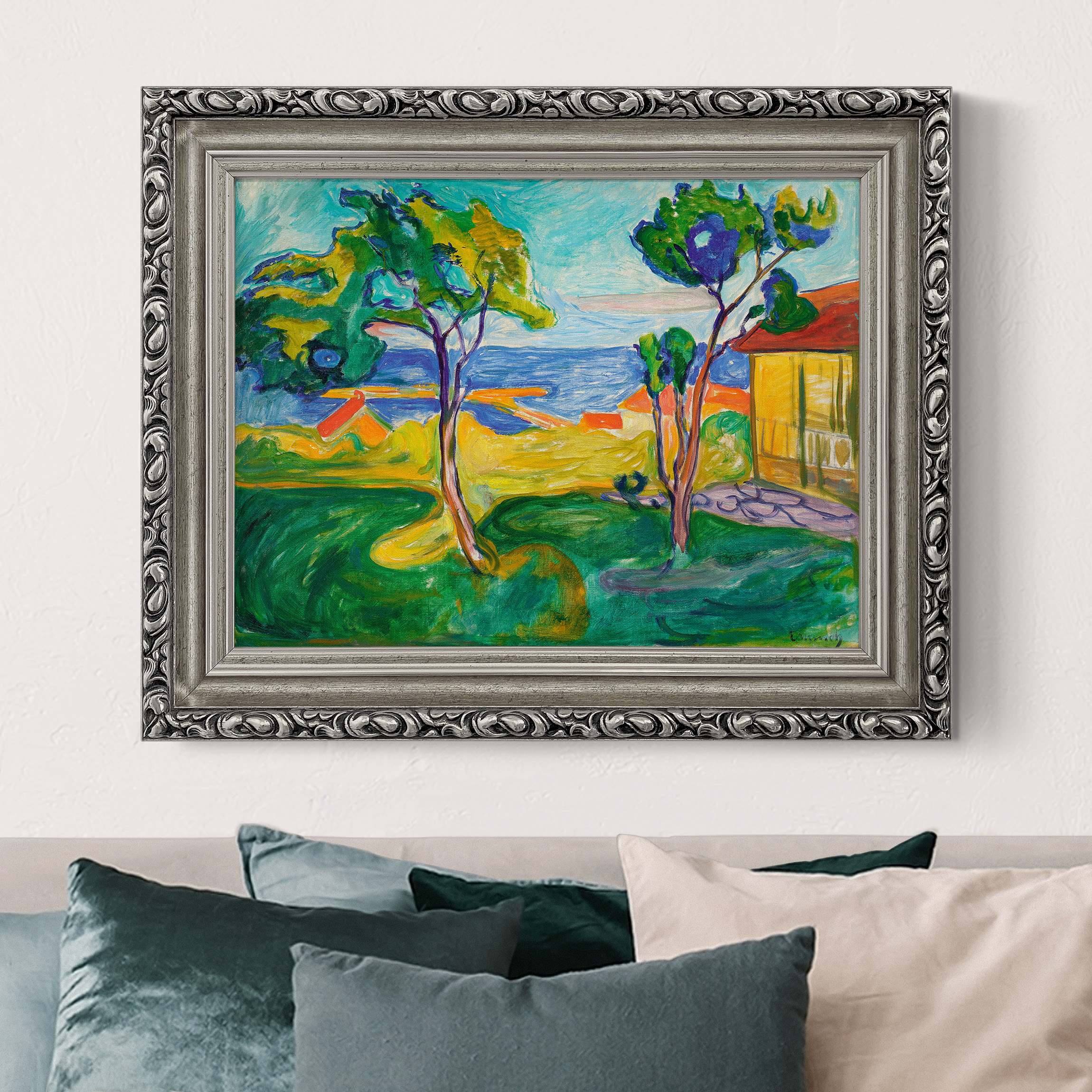 Leinwandbild mit Barockrahmen Edvard Munch - Der Garten