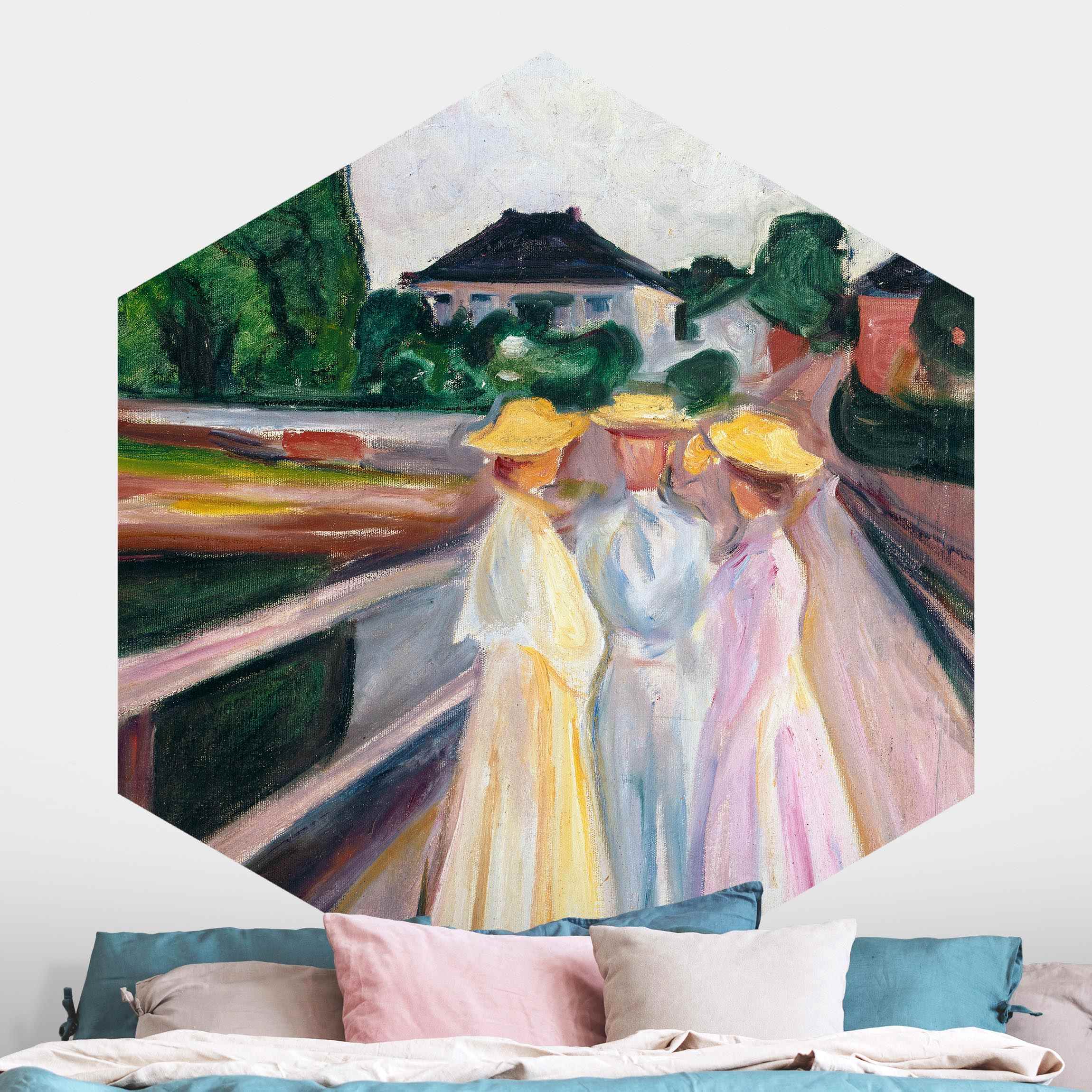 Hexagon Fototapete Edvard Munch - Drei Mädchen