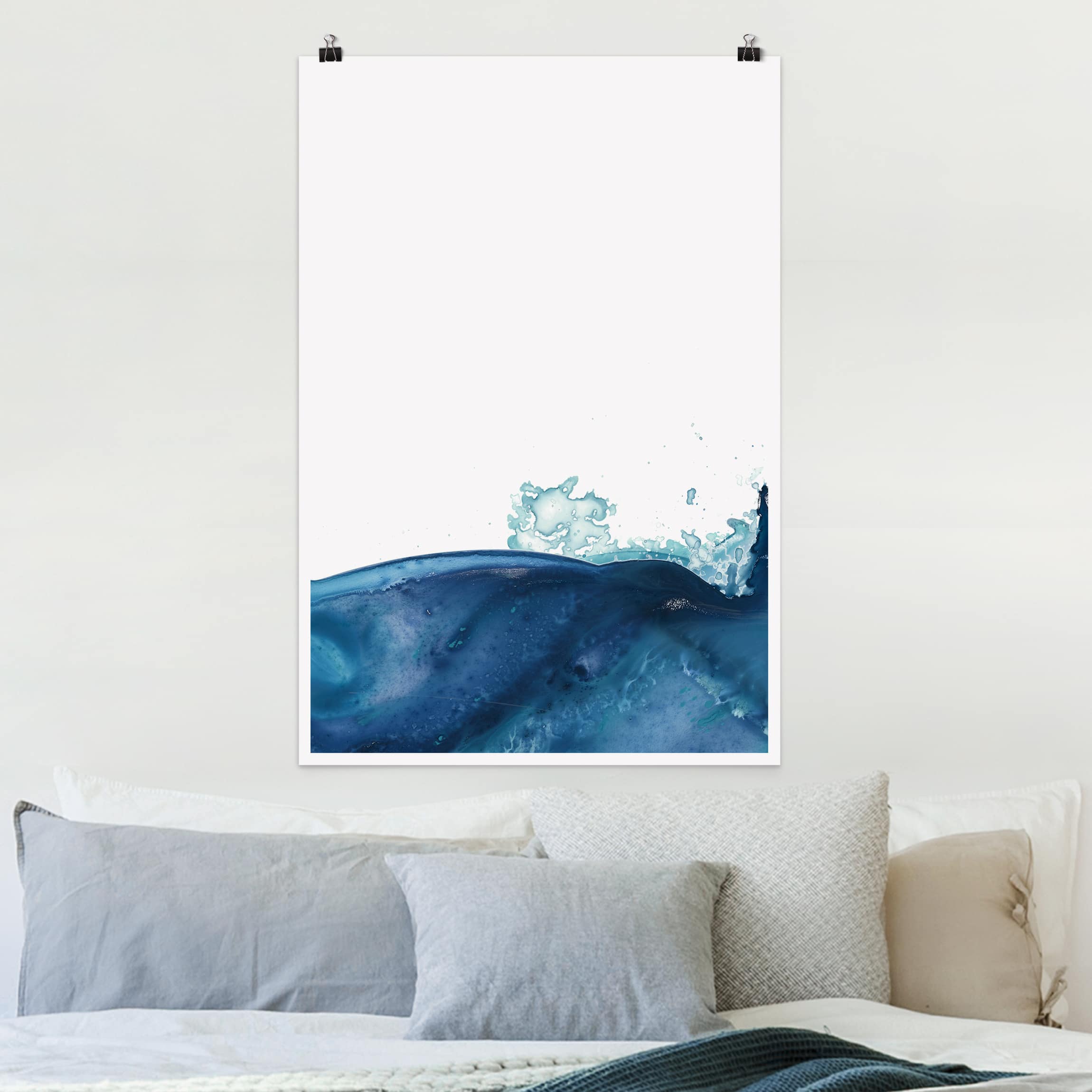 Poster - Hochformat Welle Aquarell Blau II