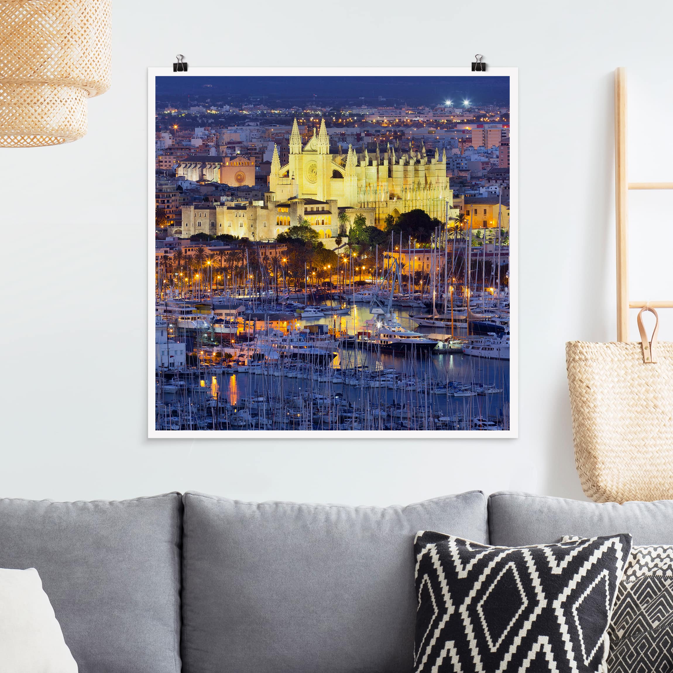 Poster - Quadrat Palma de Mallorca City Skyline und Hafen