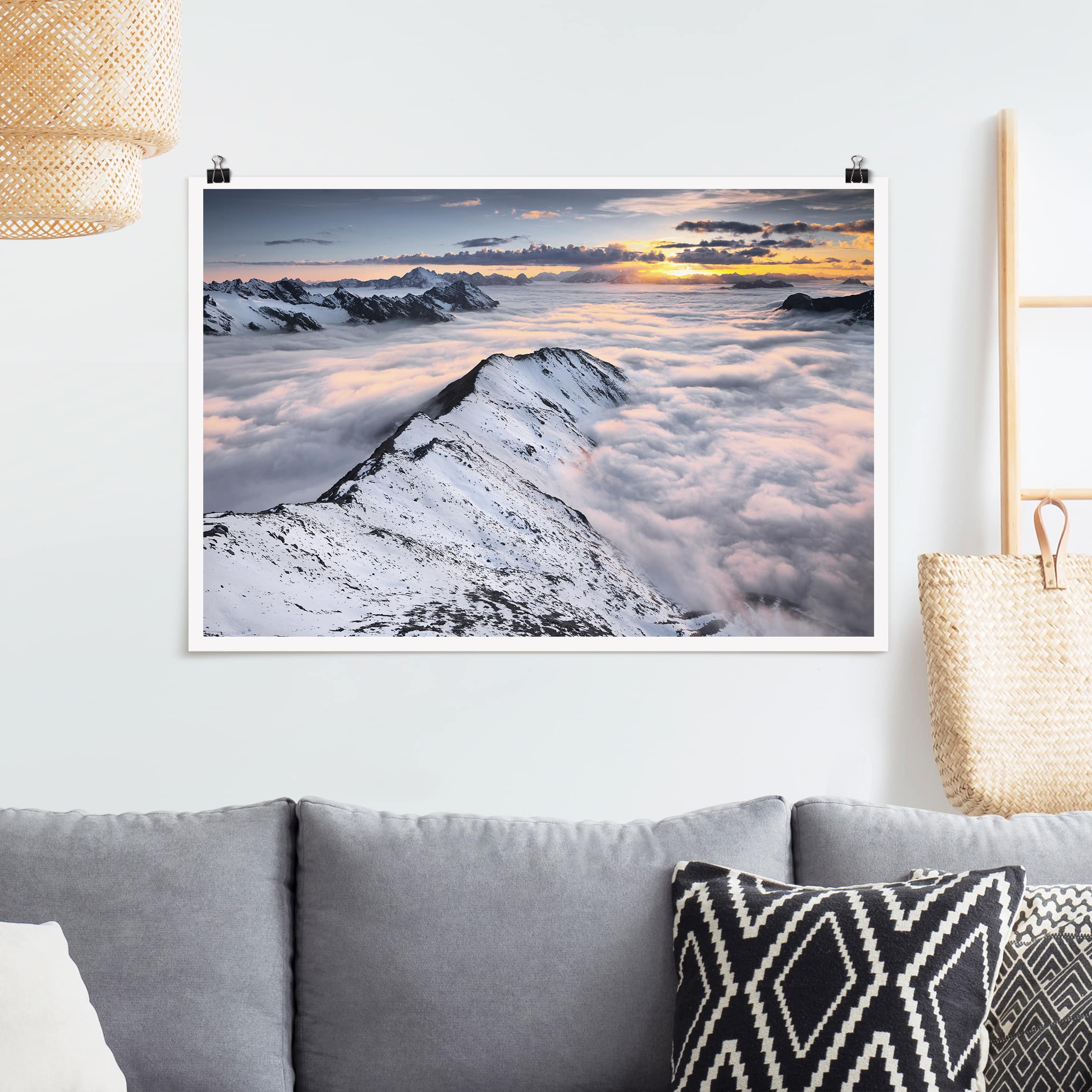 Poster - Querformat Blick über Wolken und Berge