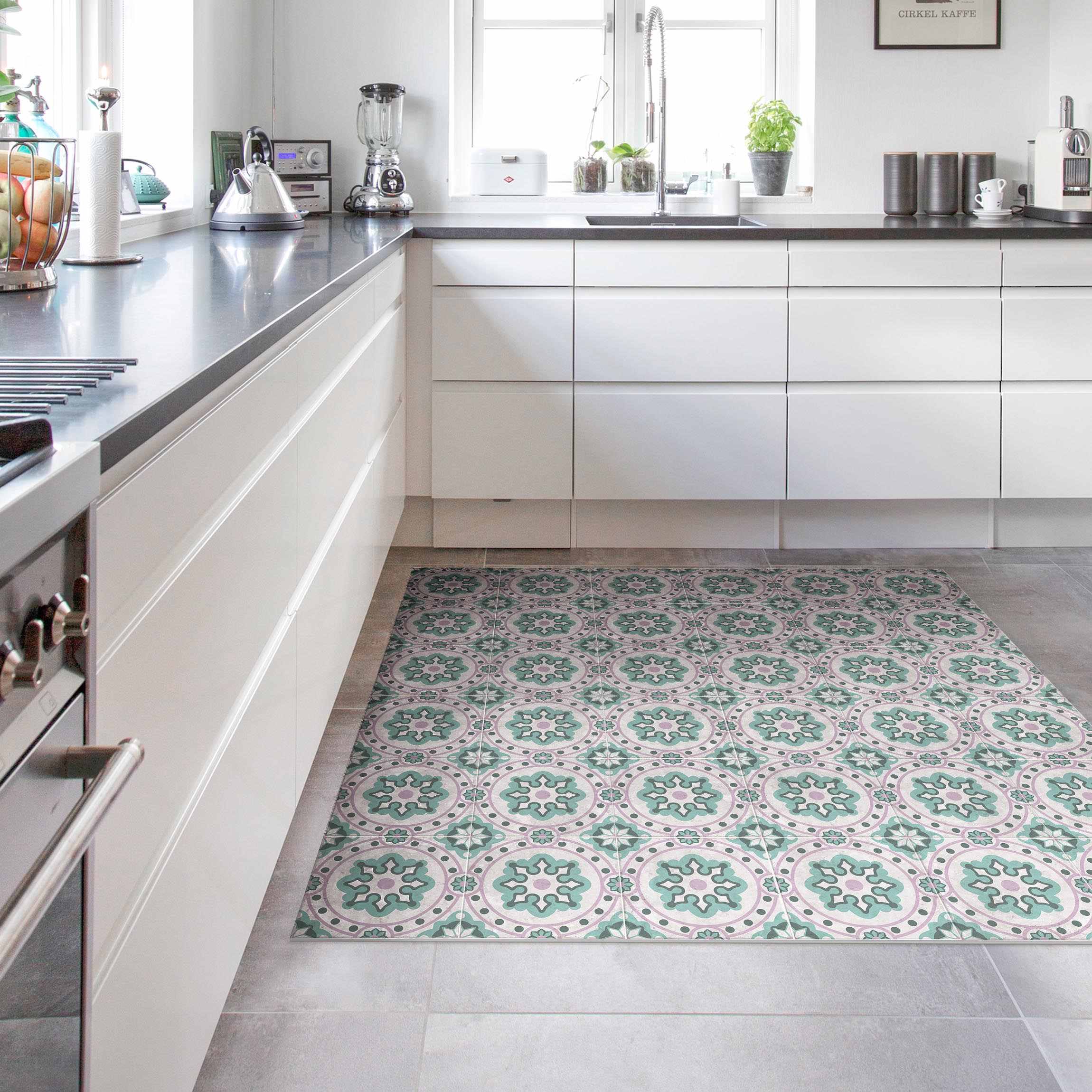 Vinylteppich Florale Fliesen türkis-rosa