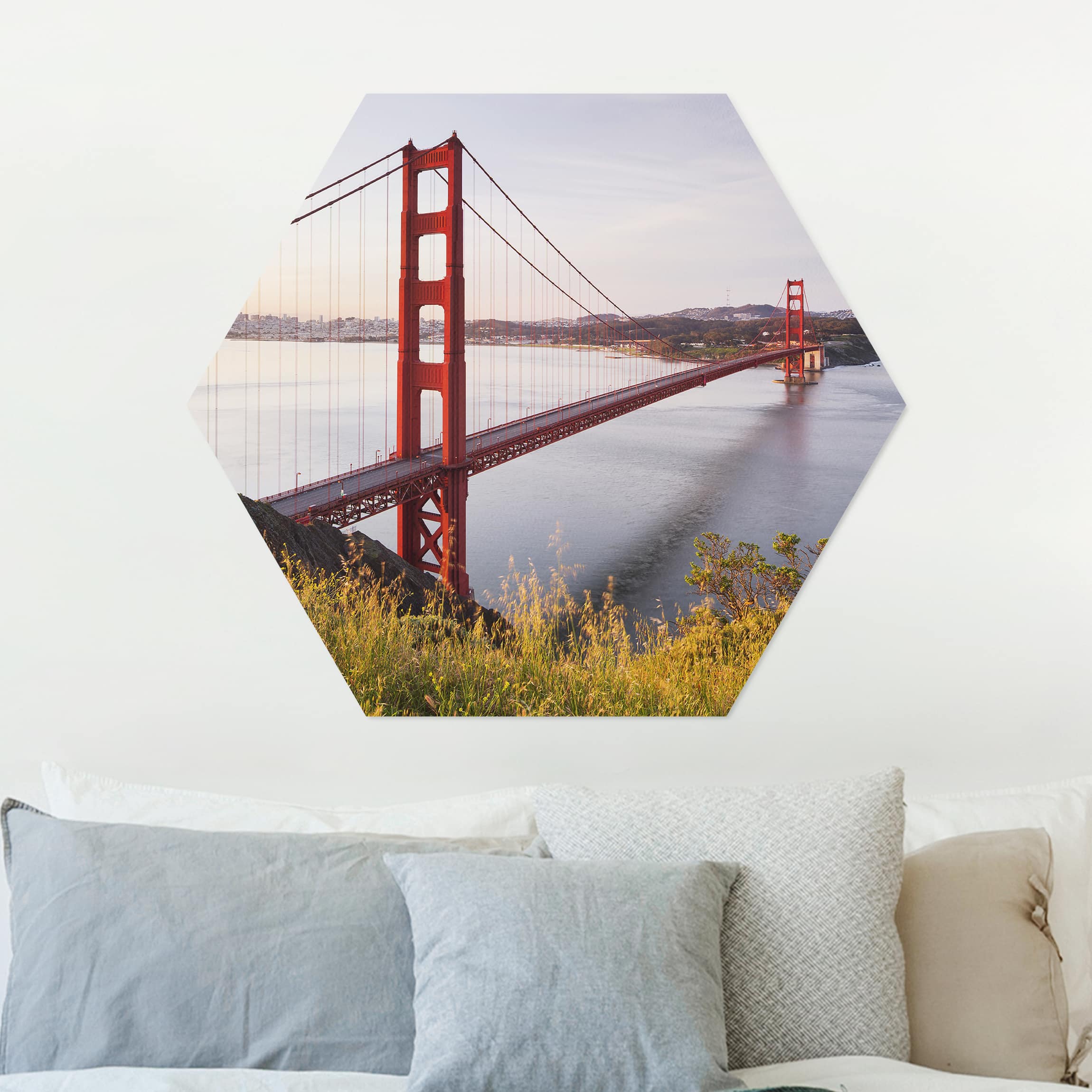 Hexagon-Alu-Dibond Bild Golden Gate Bridge in San Francisco