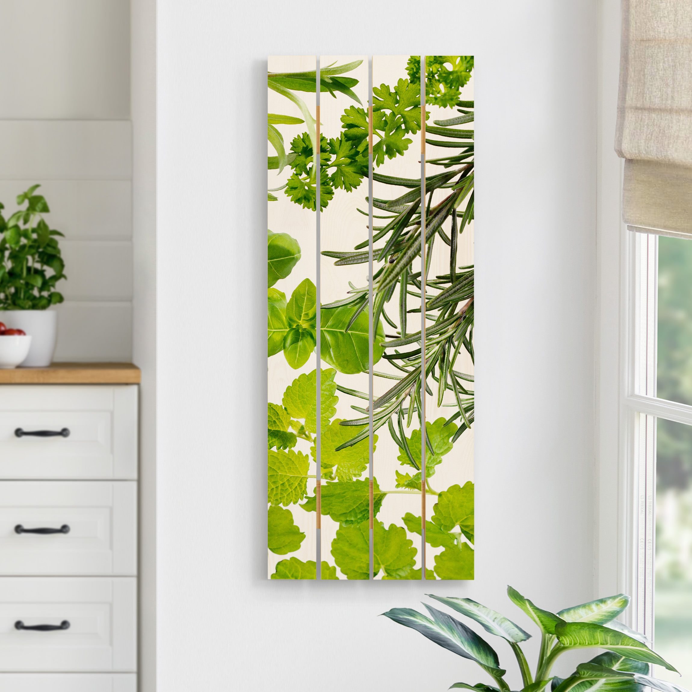 Holzbild Plankenoptik - Hochformat Verschiedene Kräuter