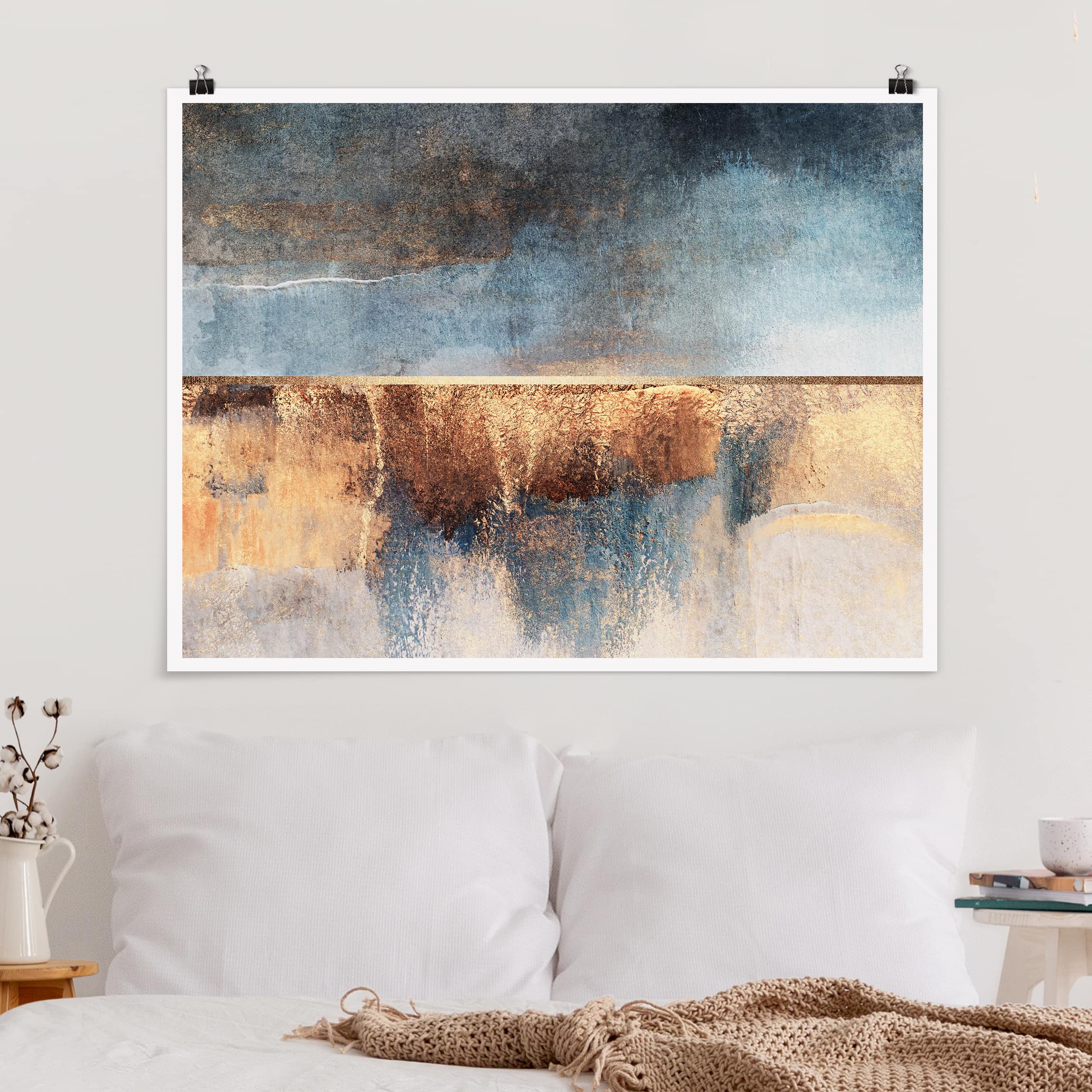 Poster - Querformat Abstraktes Seeufer in Gold