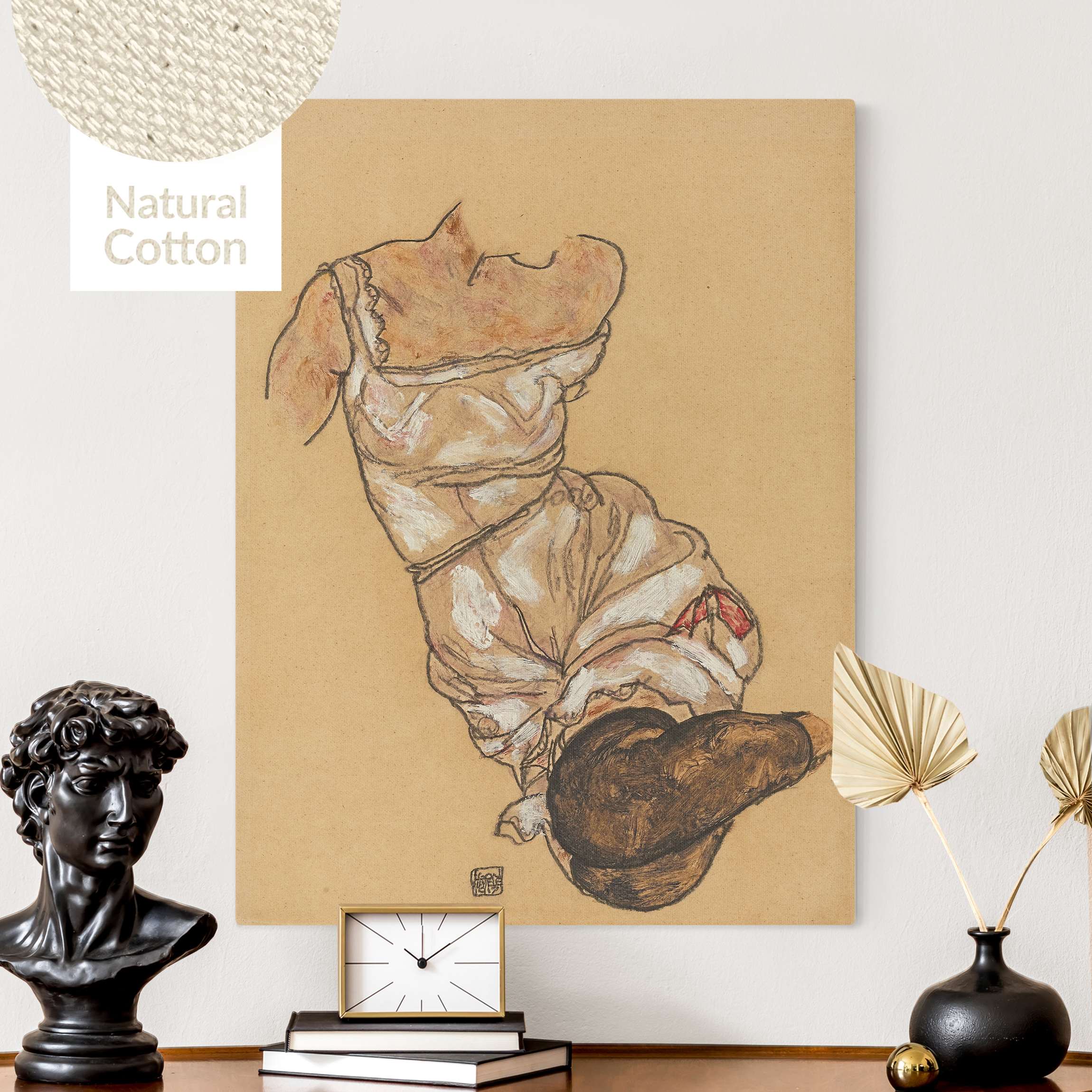 Leinwandbild auf Canvas Natural Egon Schiele - Weiblicher Torso in Unterwäsche