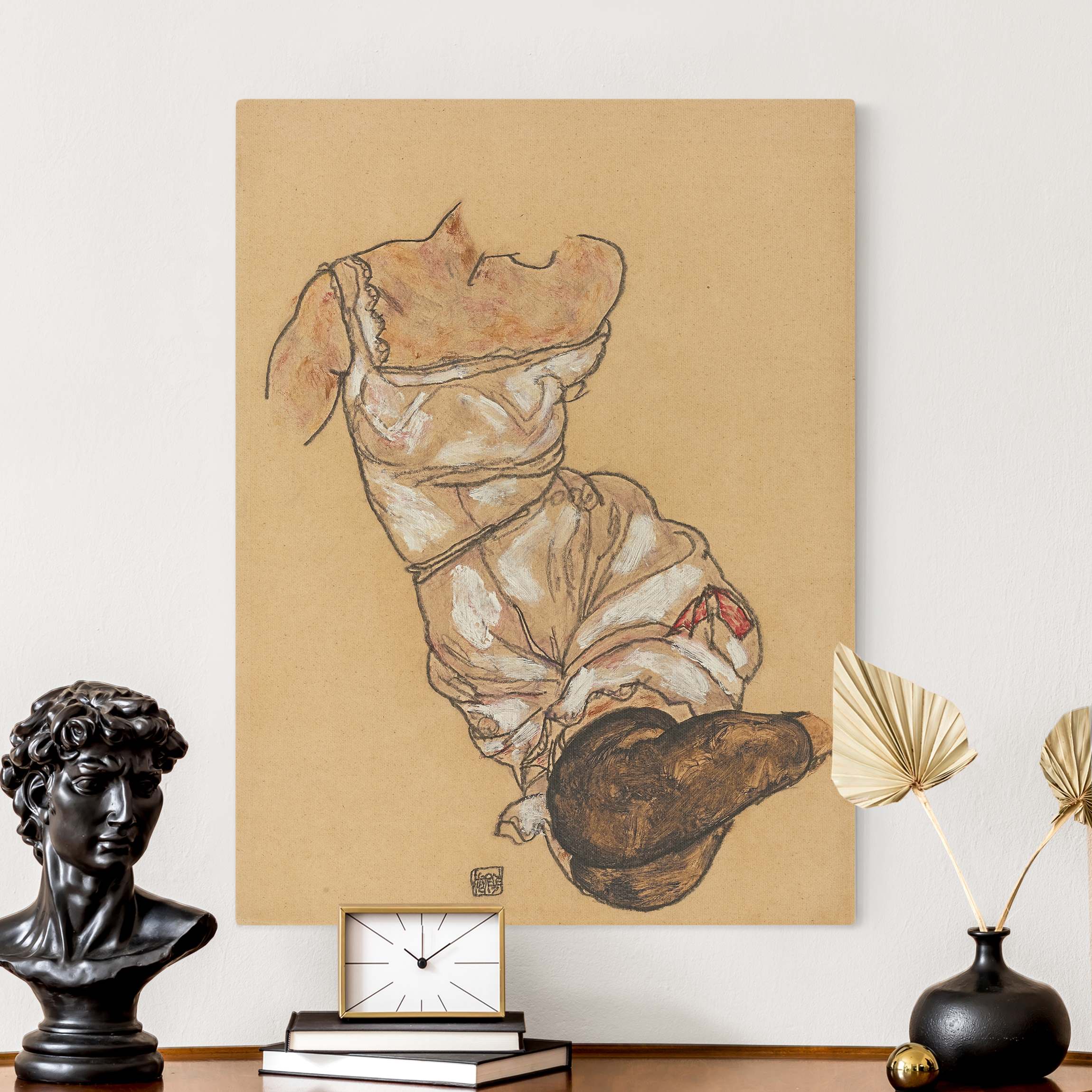 Leinwandbild auf Canvas Natural Egon Schiele - Weiblicher Torso in Unterwäsche