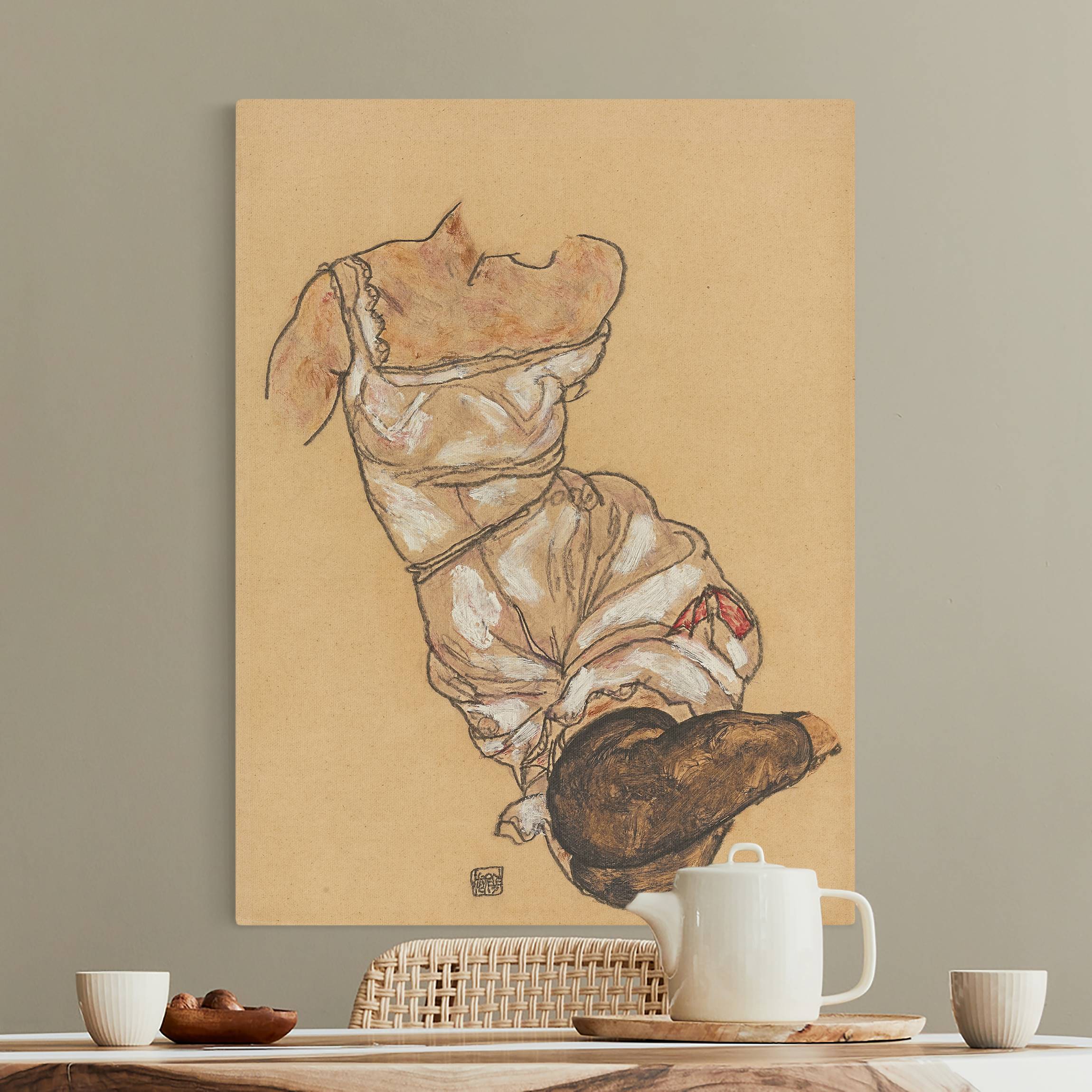 Leinwandbild auf Naturcanvas Egon Schiele - Weiblicher Torso in Unterwäsche