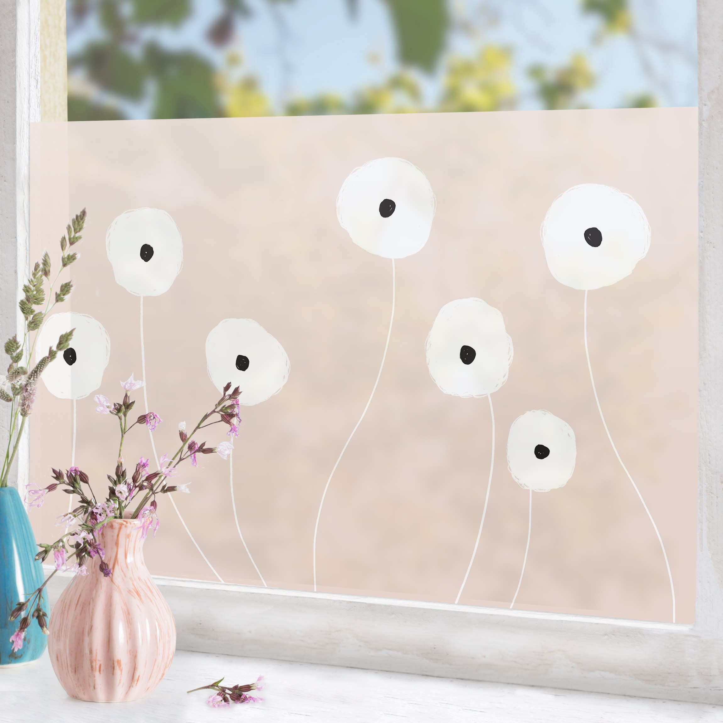Fensterfolie Einfache Blumen auf Beige