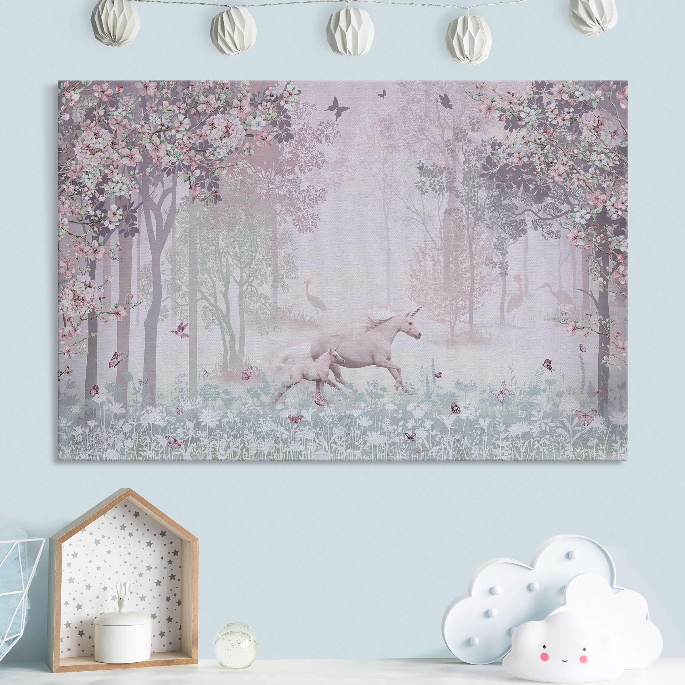 Akustikbild Einhorn auf Blumenwiese in Rosa