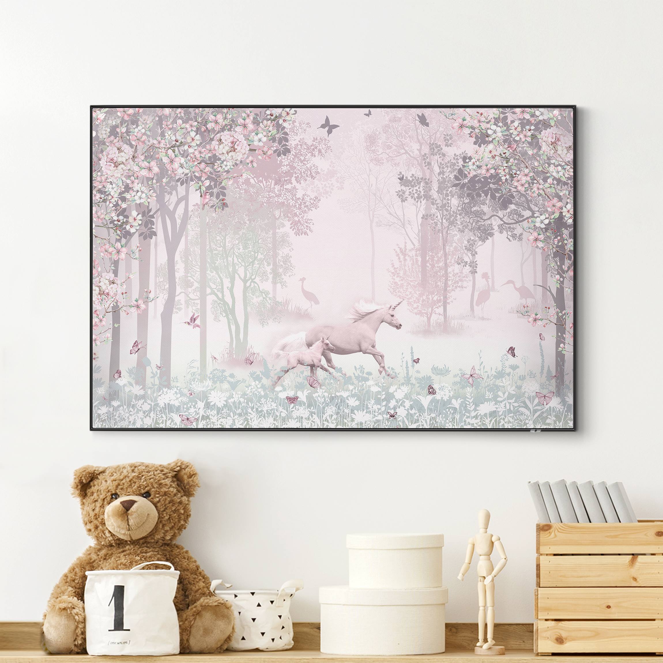 Wechselbild Einhorn auf Blumenwiese in Rosa