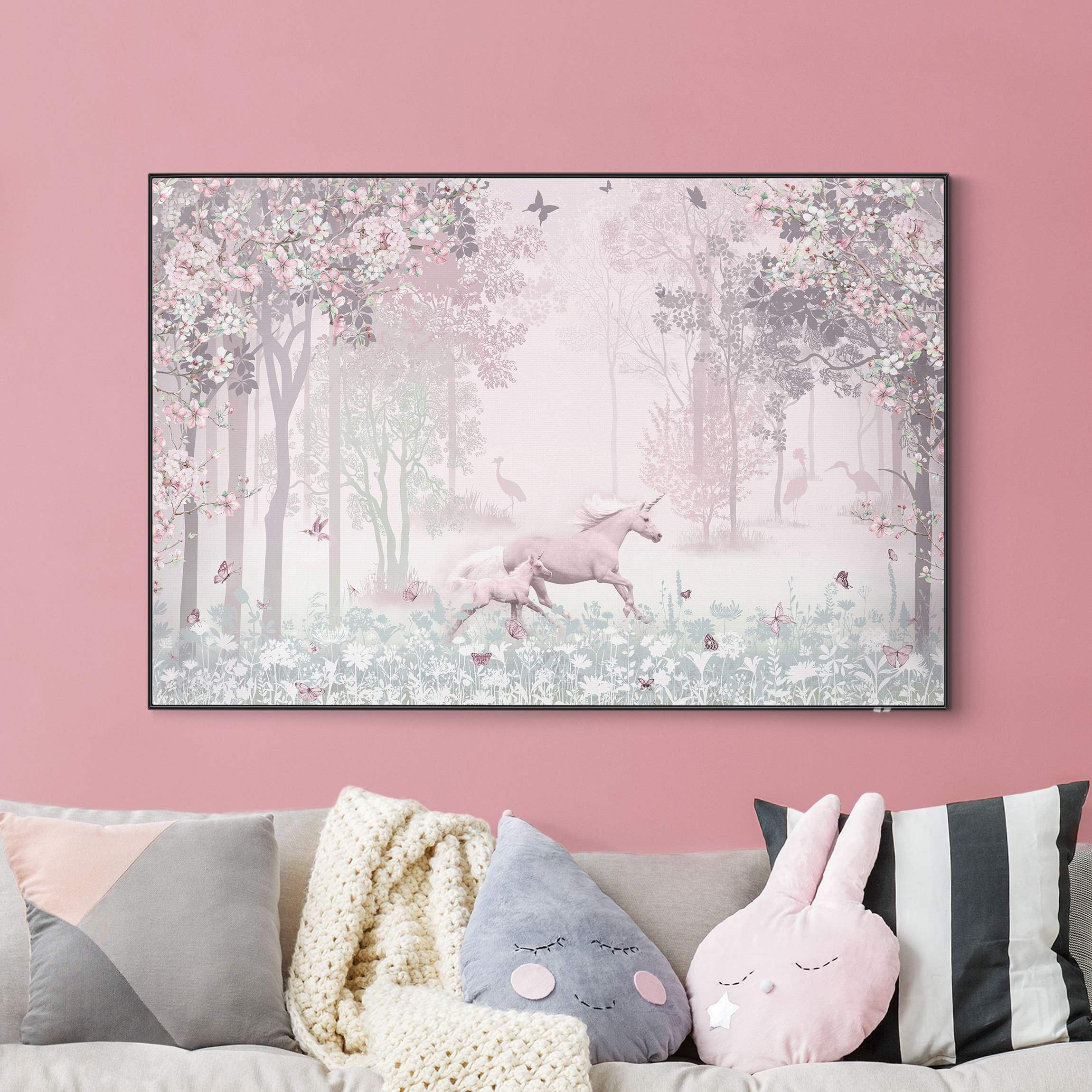 Wechselbild Einhorn auf Blumenwiese in Rosa