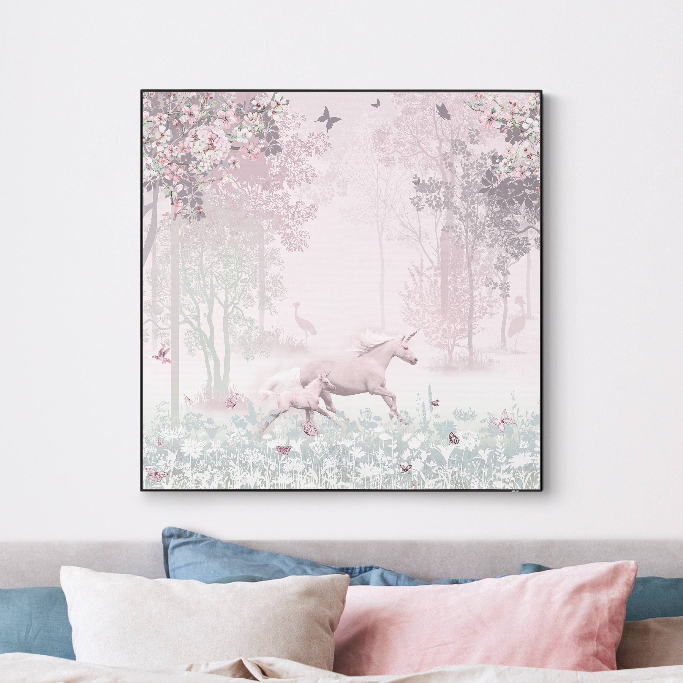 Wechselbild Einhorn auf Blumenwiese in Rosa