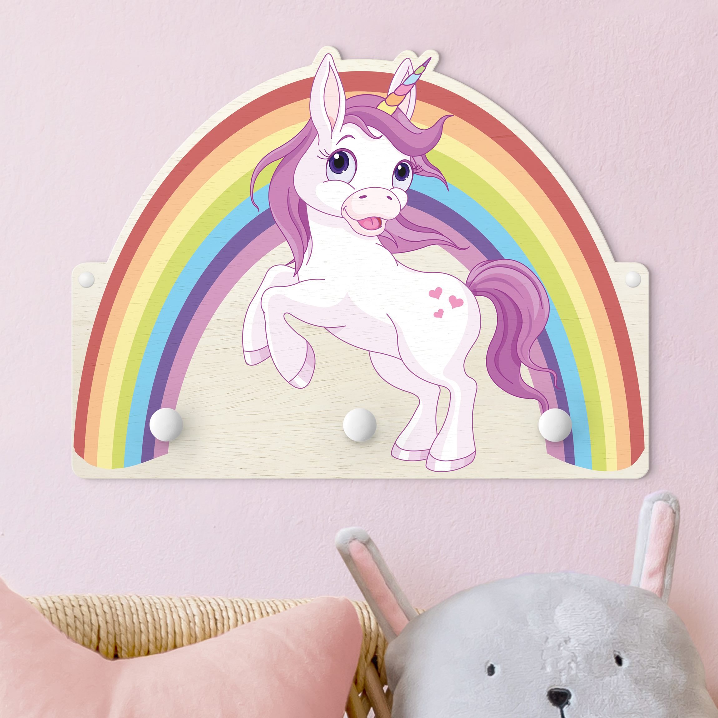 Kindergarderobe Holz Einhorn Regenbogen