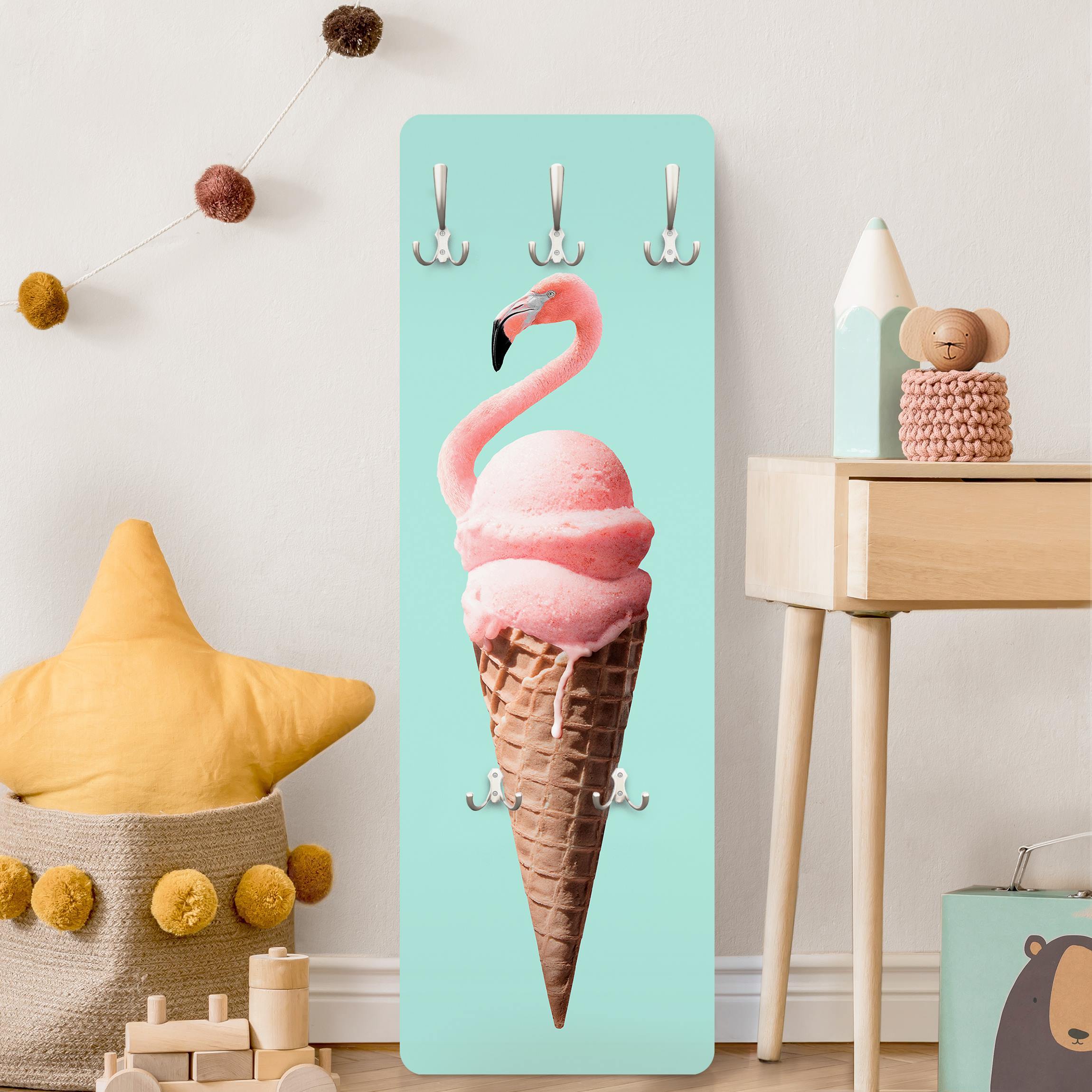 Wandgarderobe Eis mit Flamingo