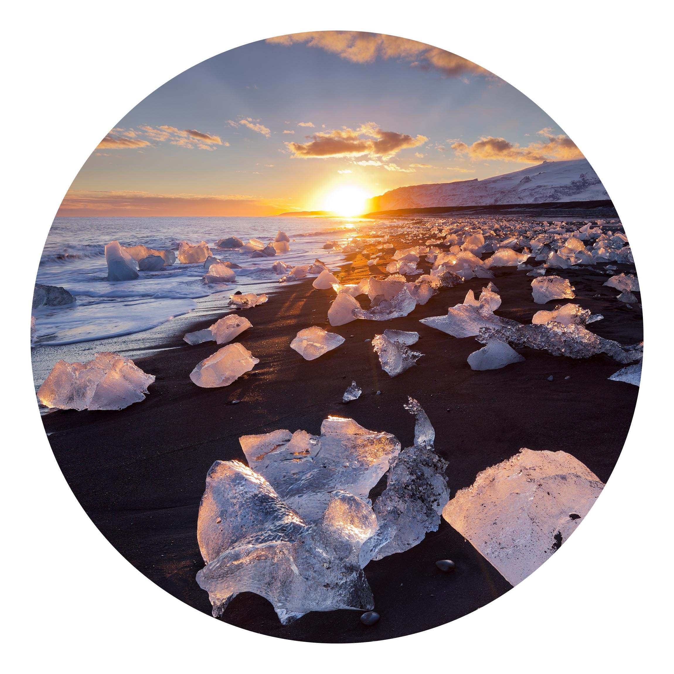Runde Fototapete selbstklebend Eisbrocken am Strand Island