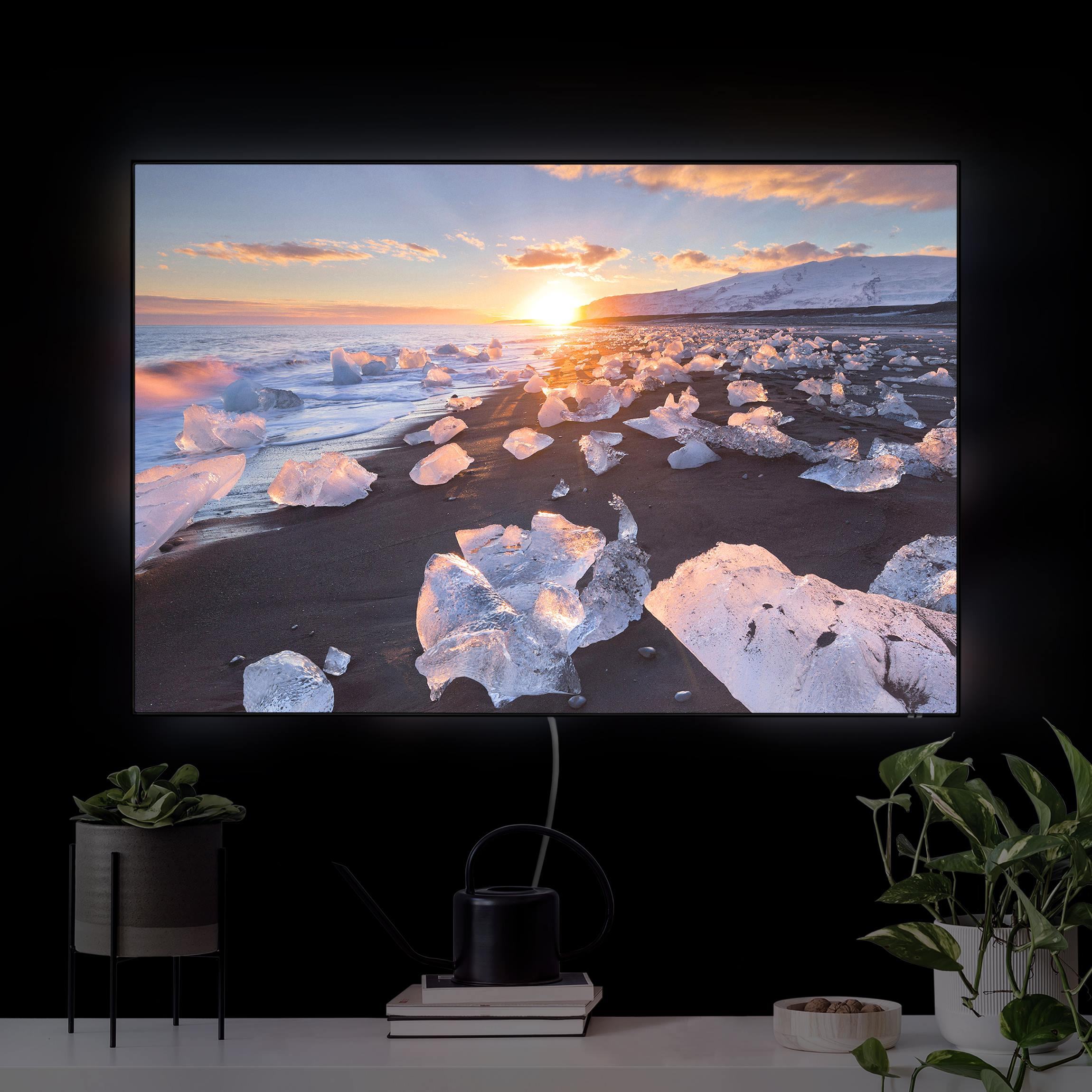 LED-Wechselbild Eisbrocken am Strand Island