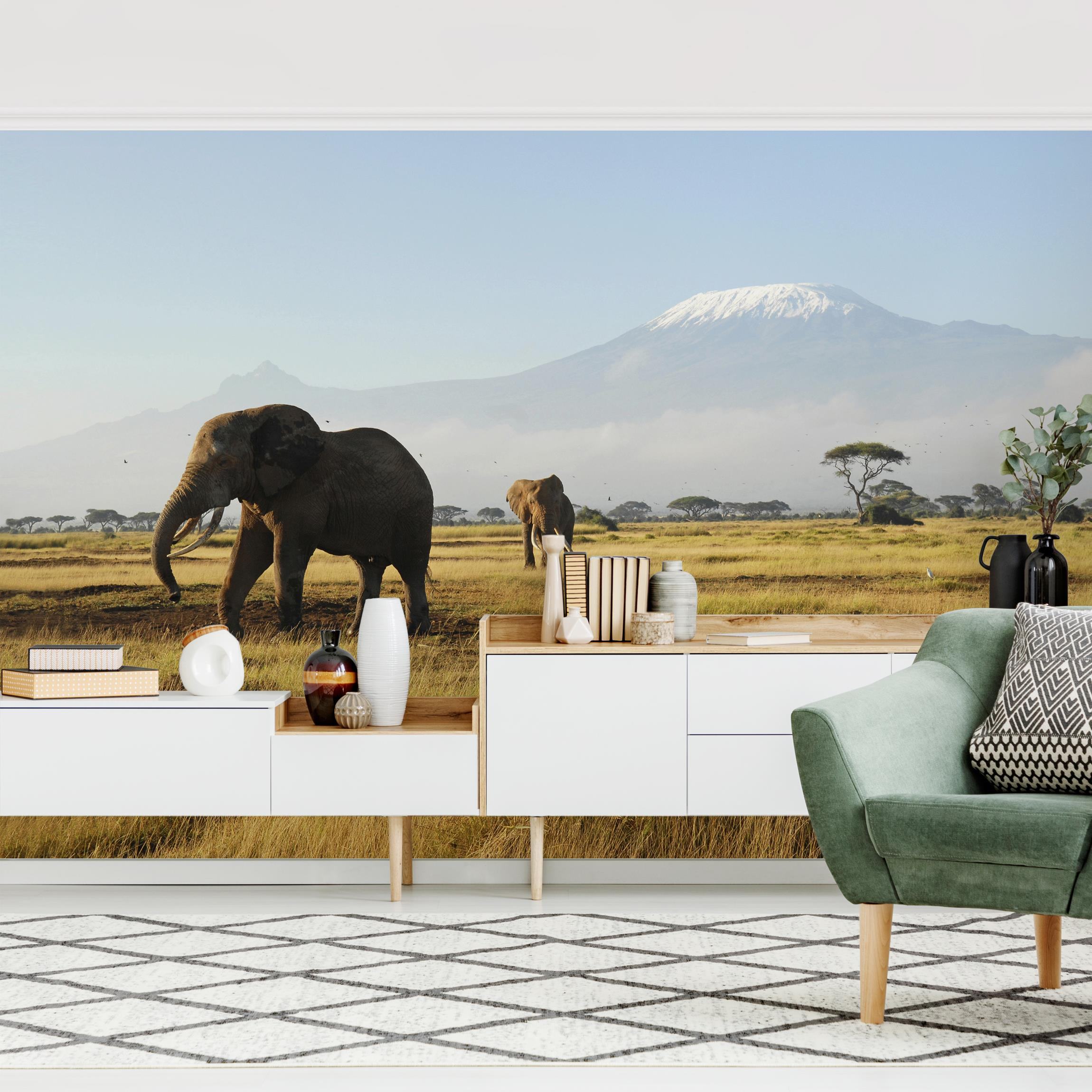 Fototapete Elefanten vor dem Kilimanjaro in Kenya