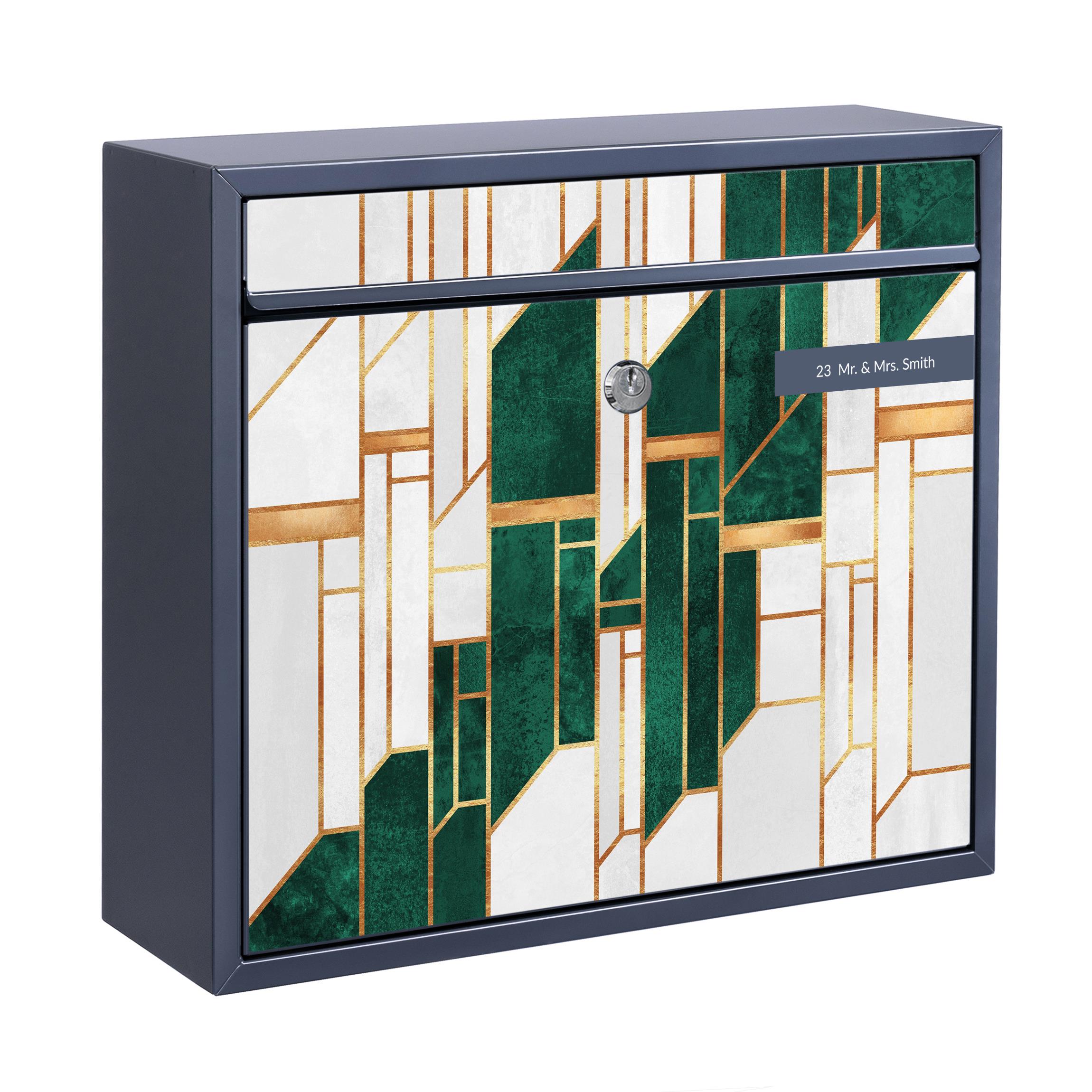 Briefkasten mit eigenem Text Emerald und Gold Geometrie