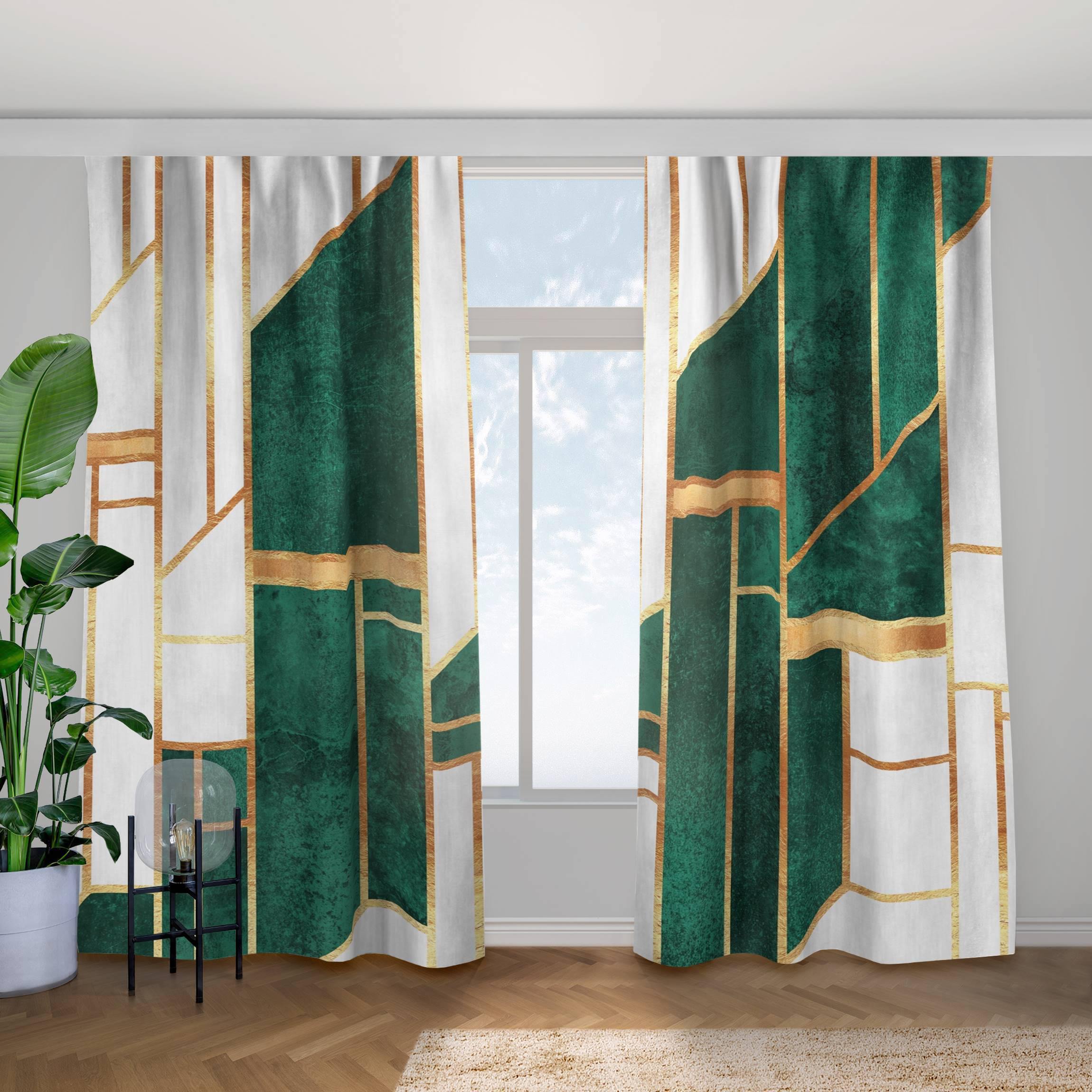 Vorhang Emerald und Gold Geometrie