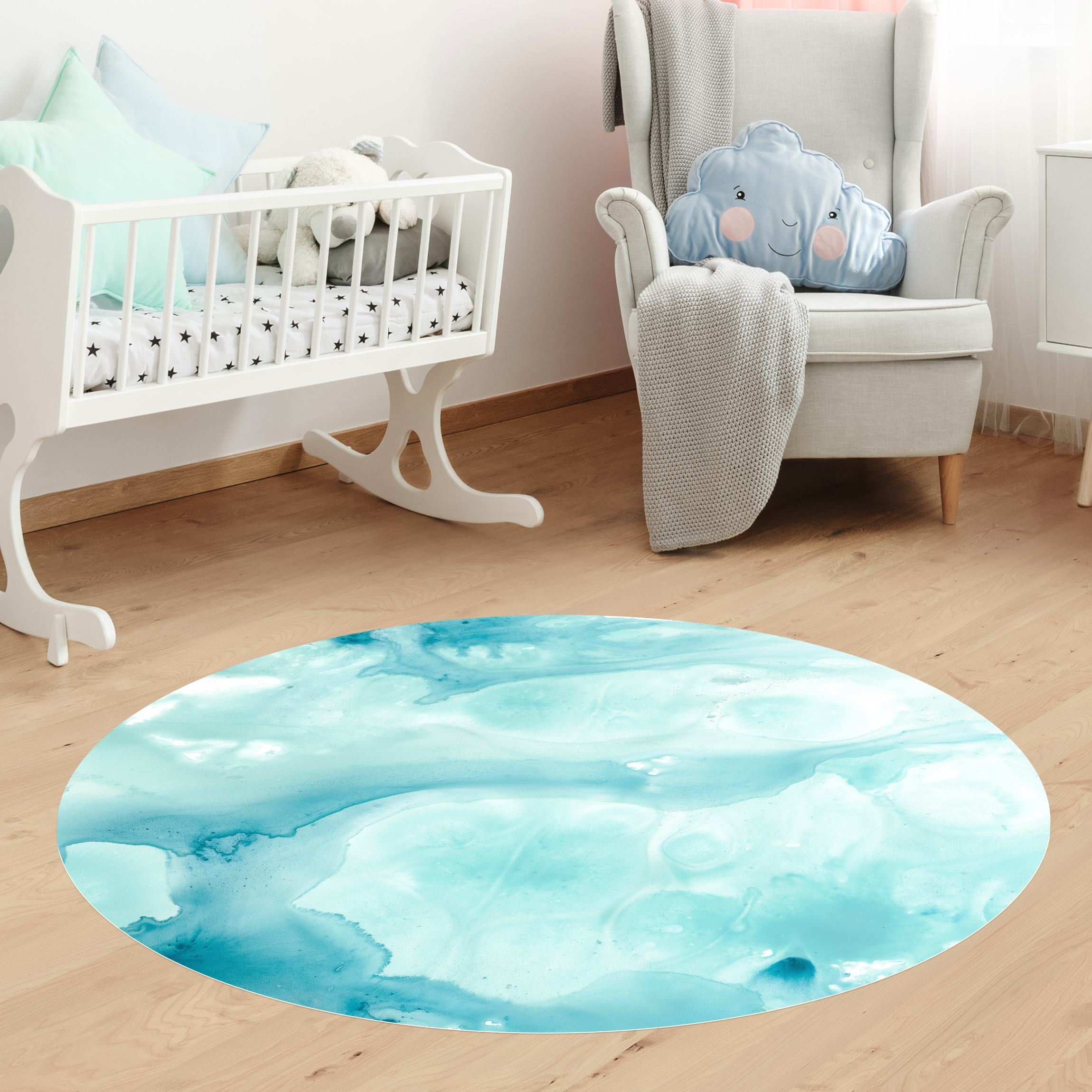 Runder Vinyl-Teppich Emulsion in weiß und türkis I