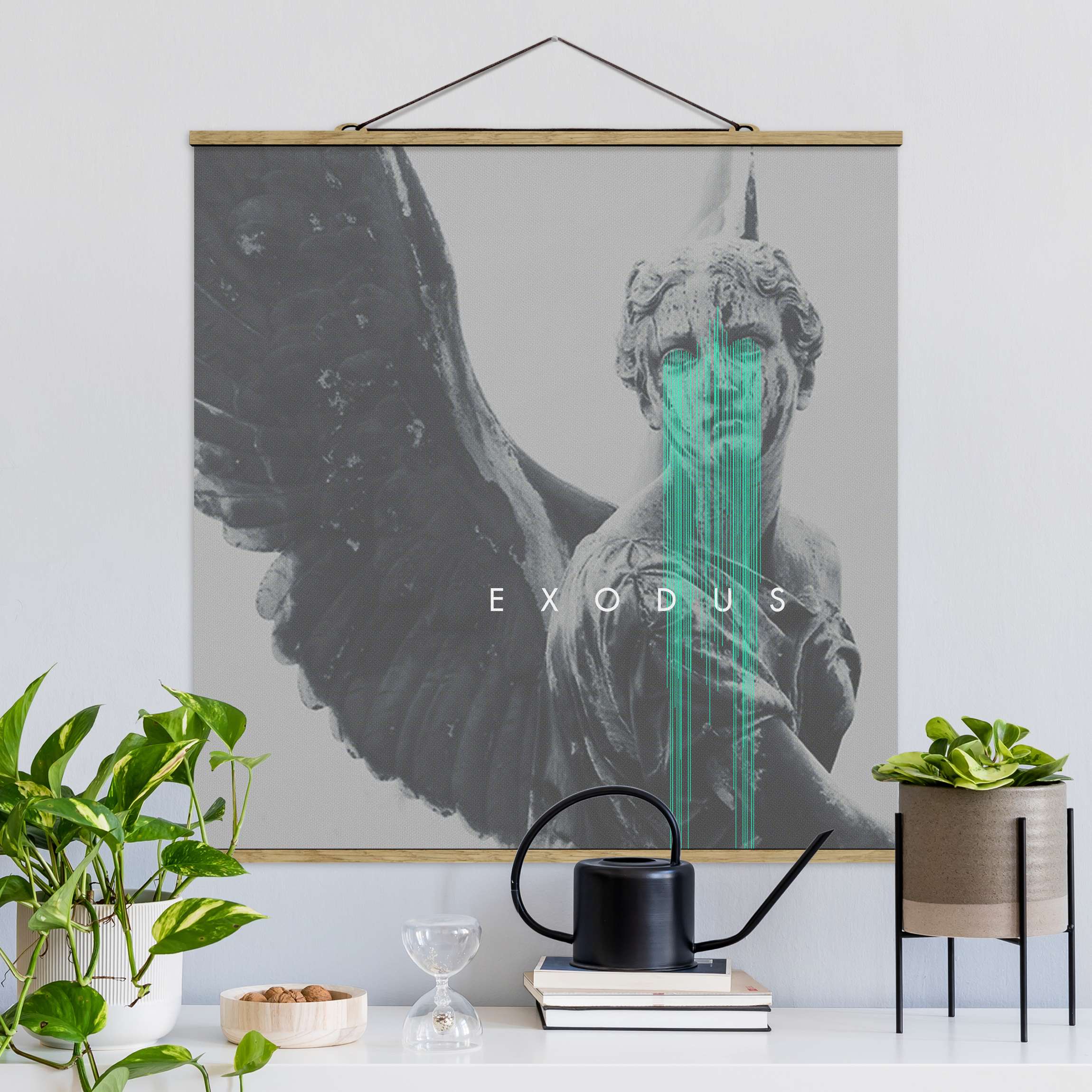 Stoffbild mit Posterleisten Engel mit digitalen Tränen