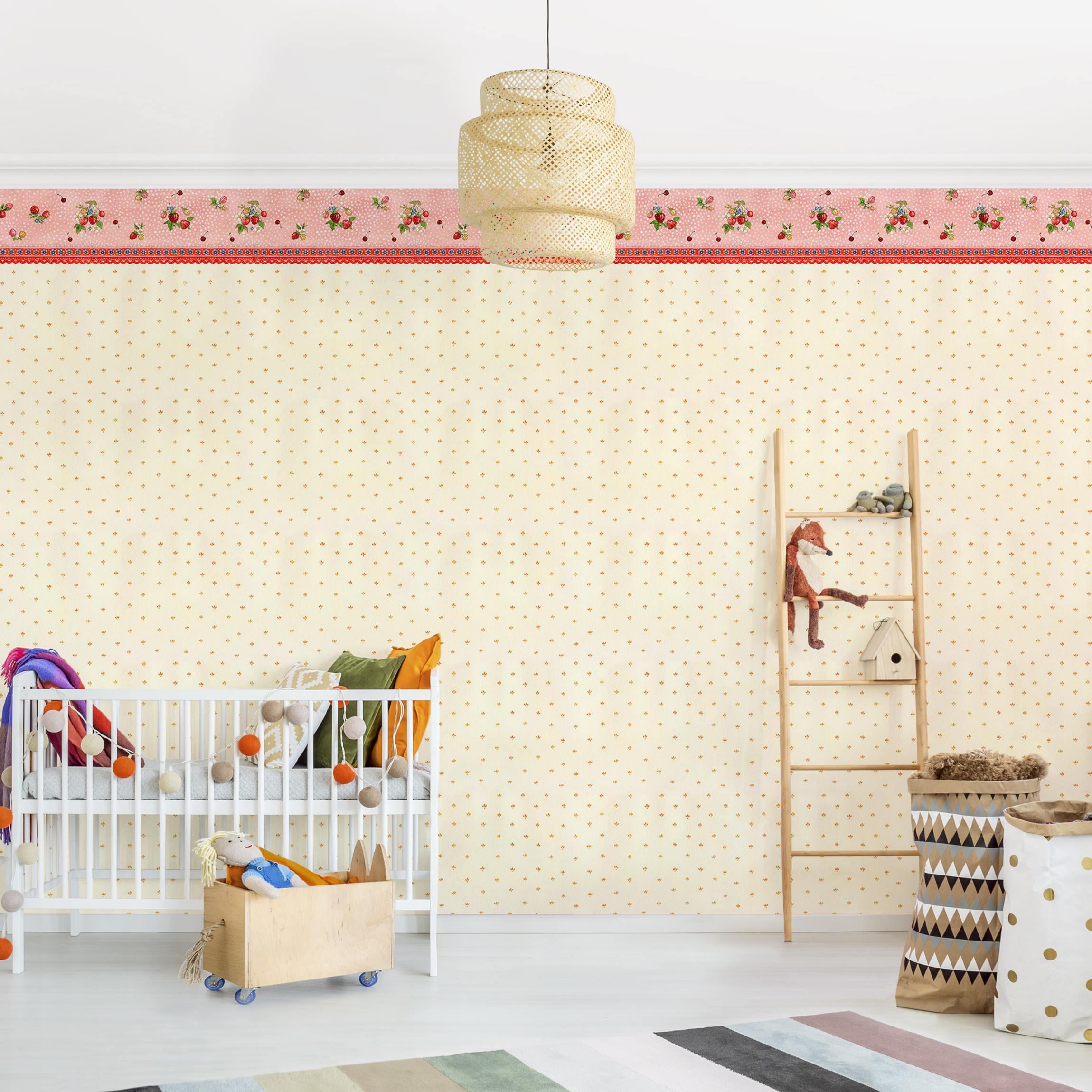 Fototapete Kinderzimmer Erdbeerinchen Erdbeerfee - Erdbeermuster