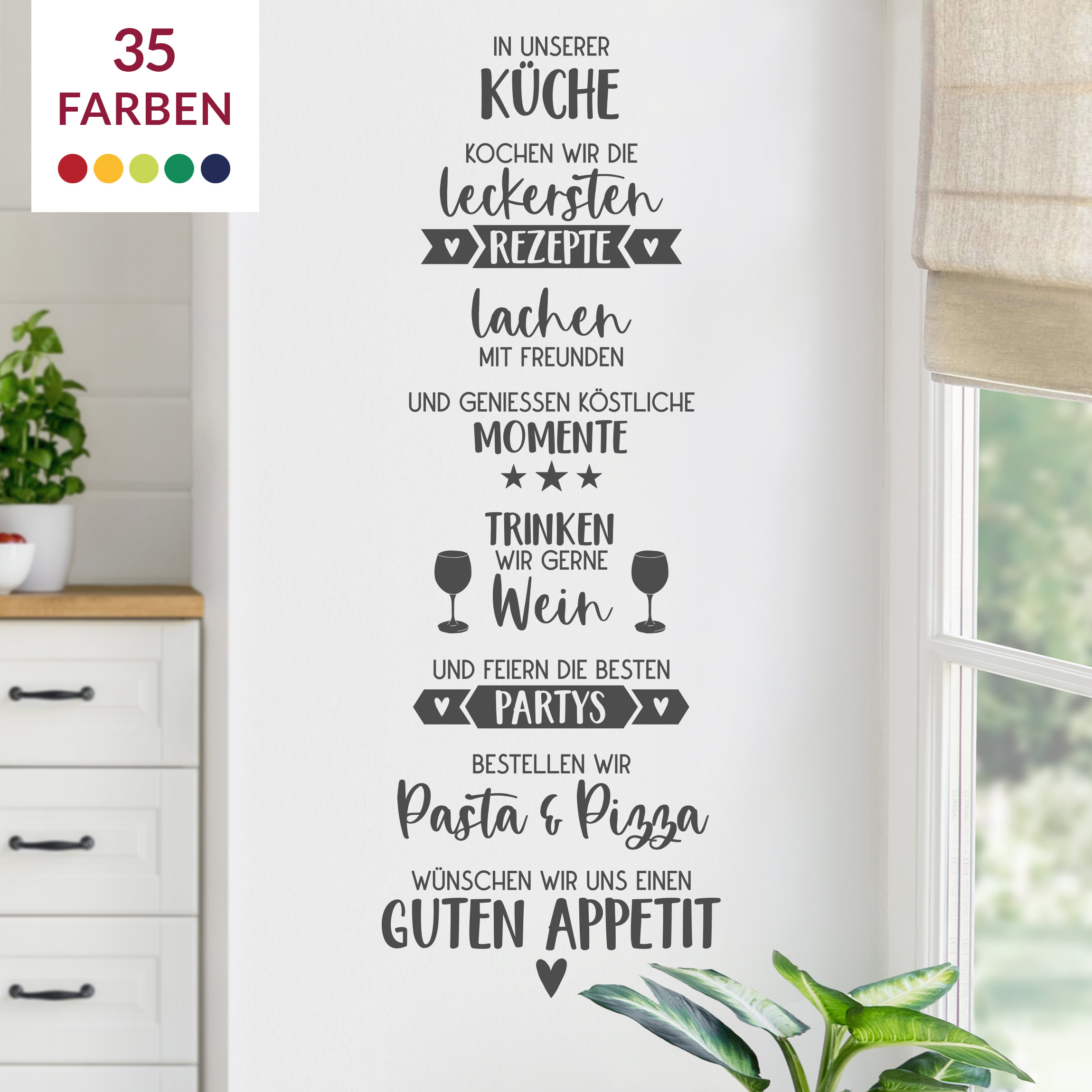 Wandtattoo Essen und Lachen in unserer Küche