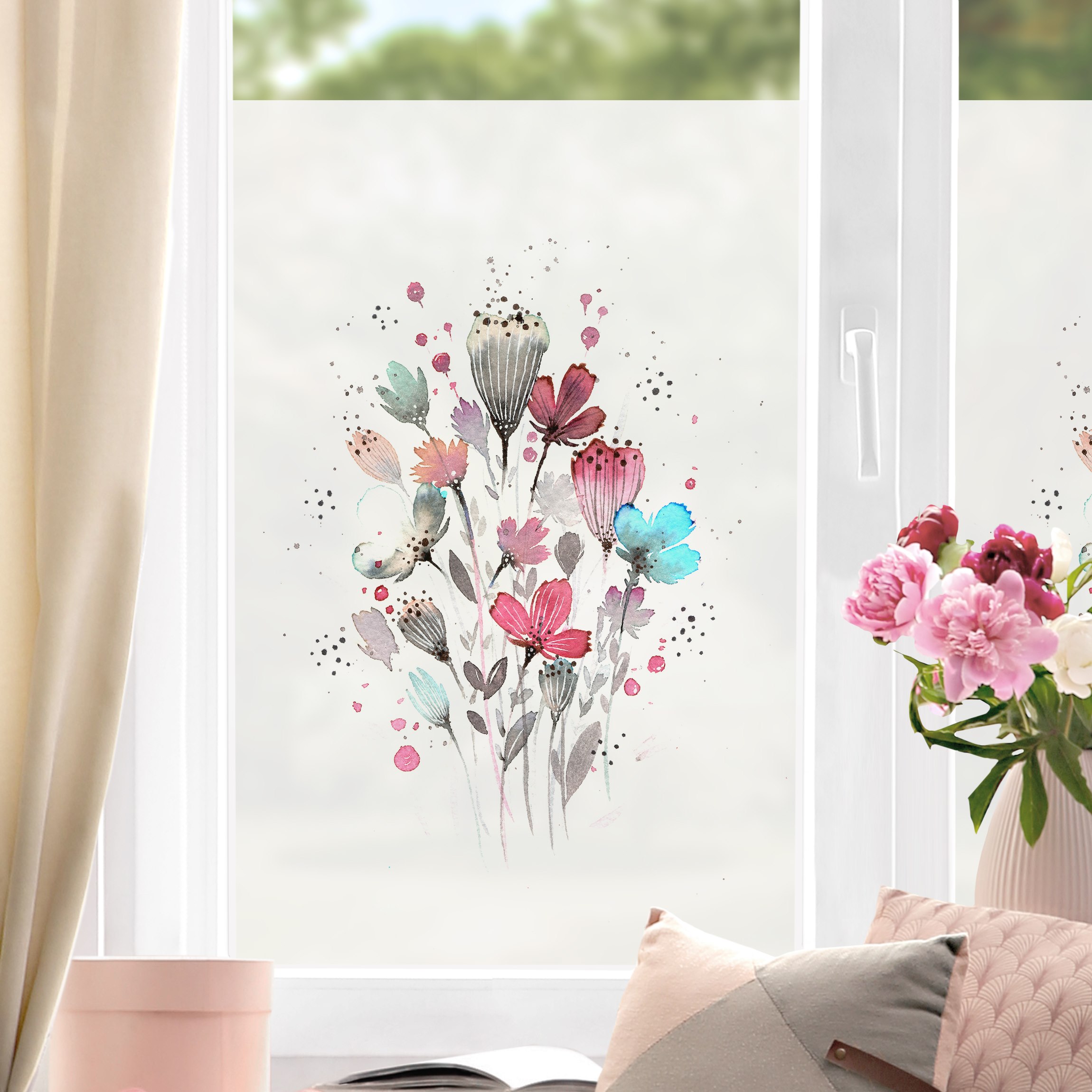 Fensterfolie Esther Meinl - Aquarell Blumen im Frühling
