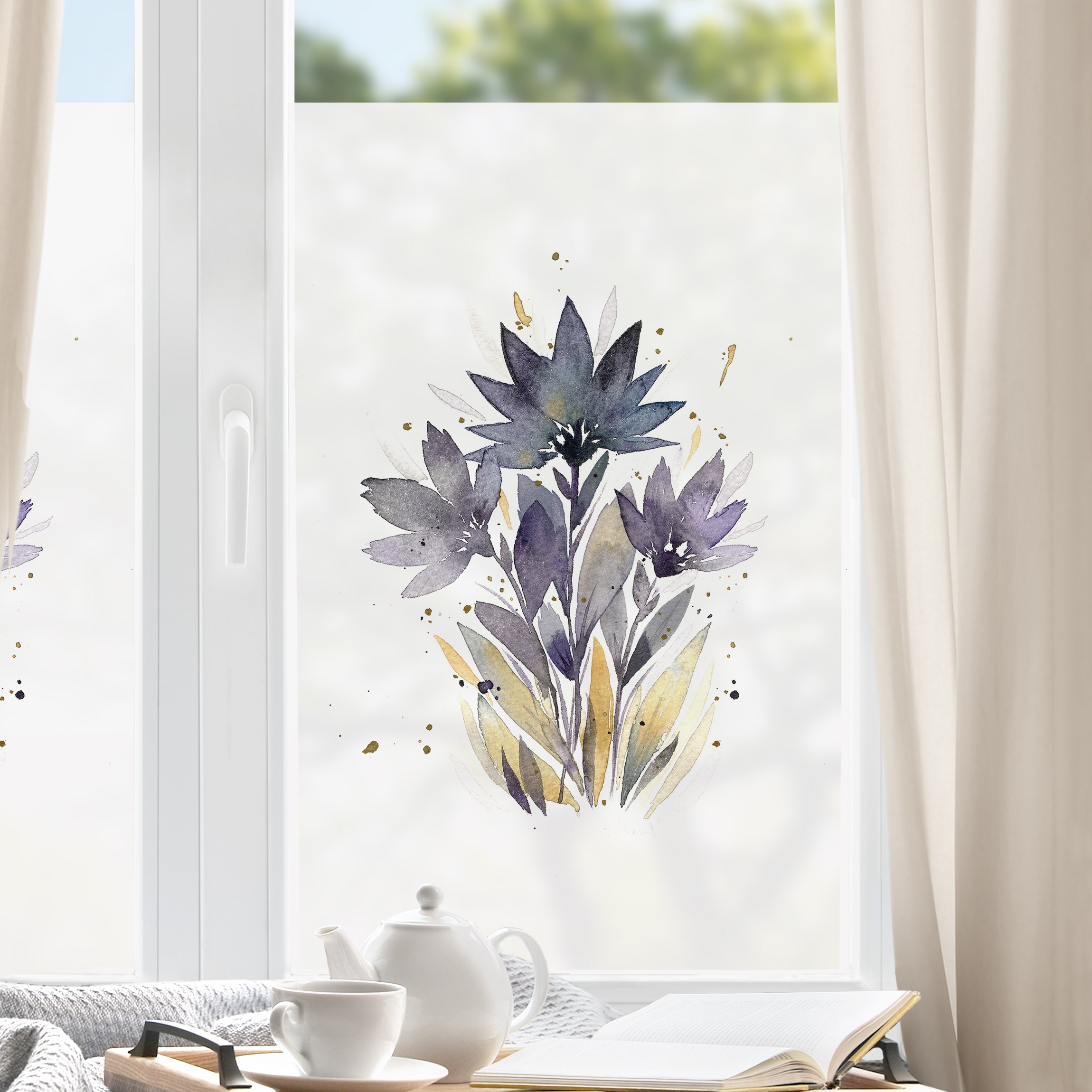 Fensterfolie Esther Meinl - Aquarell Blumen Violett